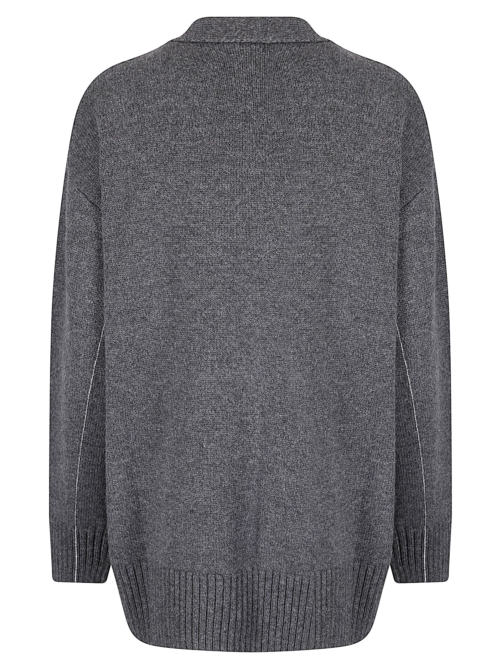 Rabanne Oversized Cardigan With Deep V-neck And Metallic Accents In Gray
