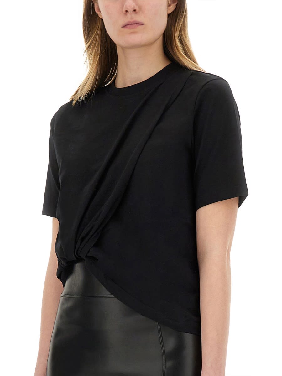 Msgm Asymmetrical T-shirt Knot Detail In Black