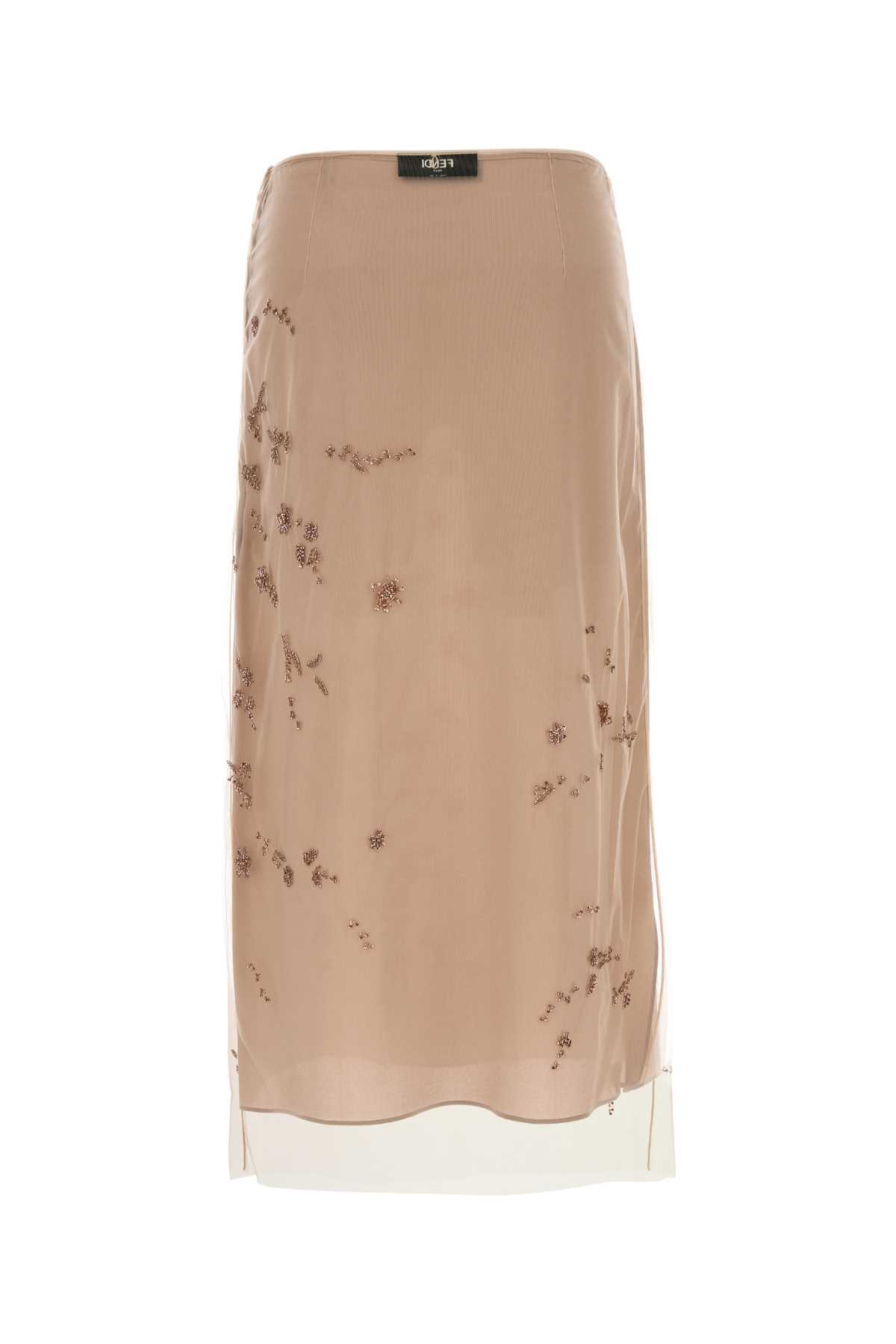 Fendi Embroidered Tulle Maxi Skirt With Sheer Overlay