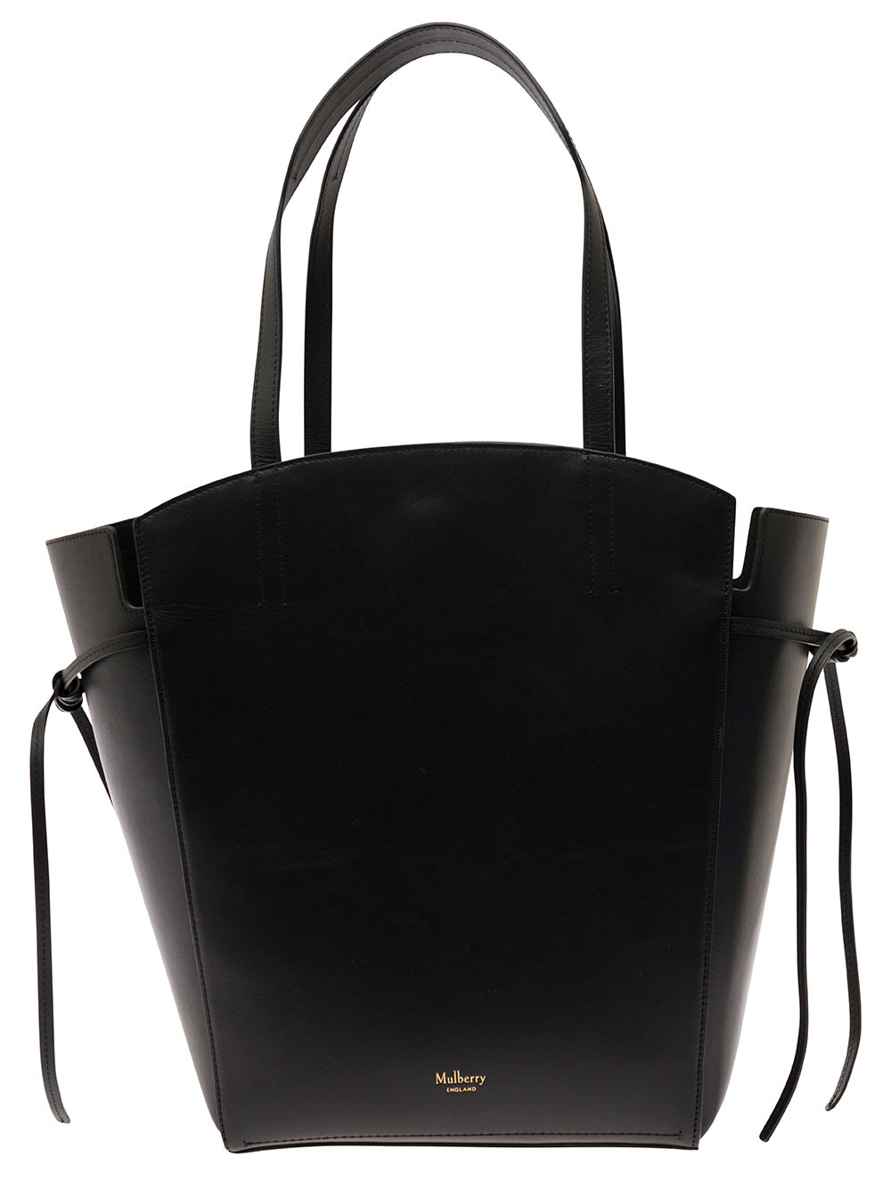 Shop Mulberry Clovelly Black Shoulder Bag With Laminated Logo In Smooth Leather Woman