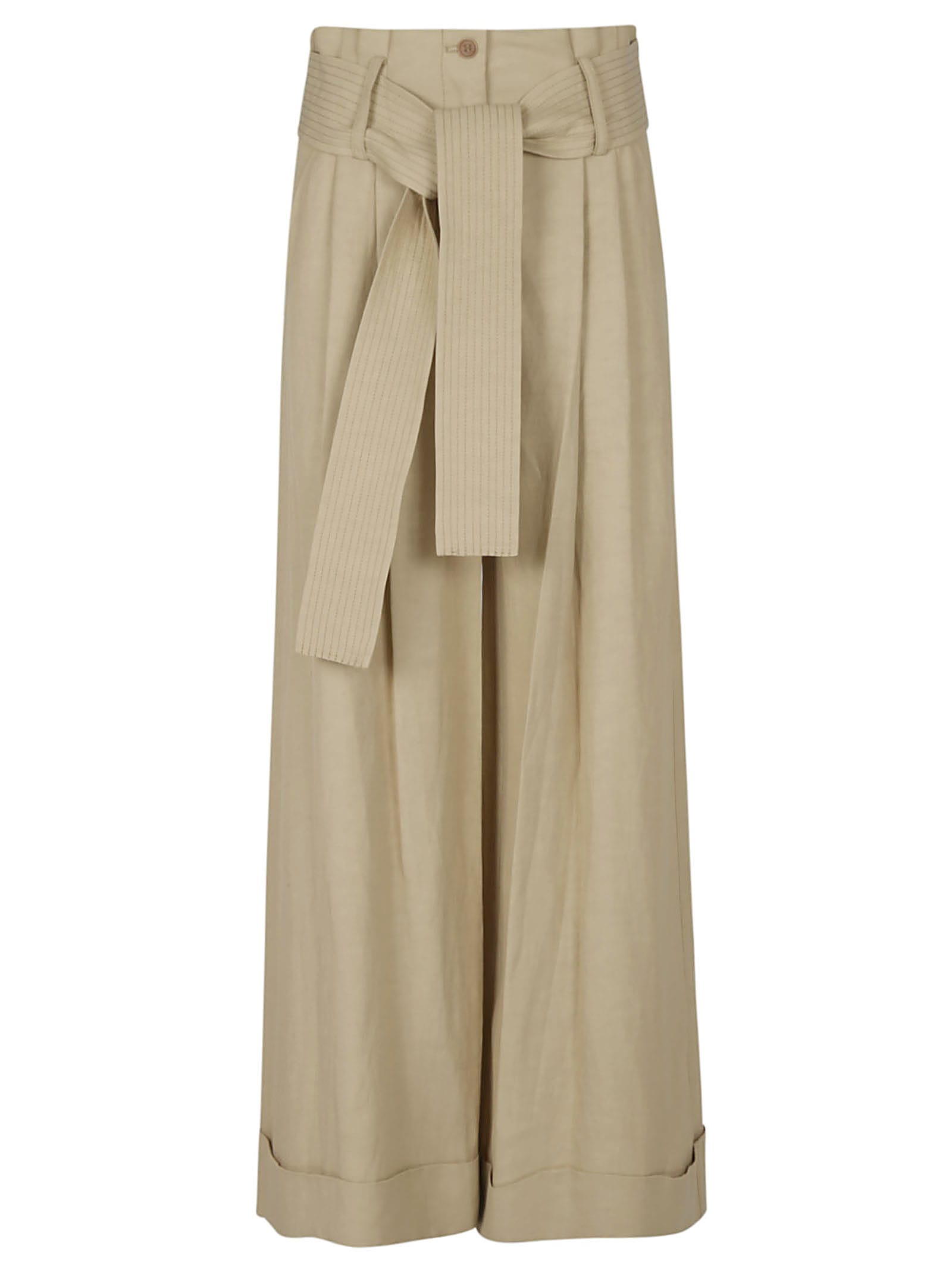 P.A.R.O.S.H STRAIGHT LEG BELTED TROUSERS,RAISAD231433 004 BEIGE