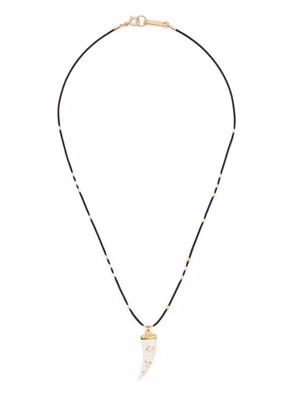Isabel Marant Womans Black Rope Necklace With Buffalo Horn Pendant