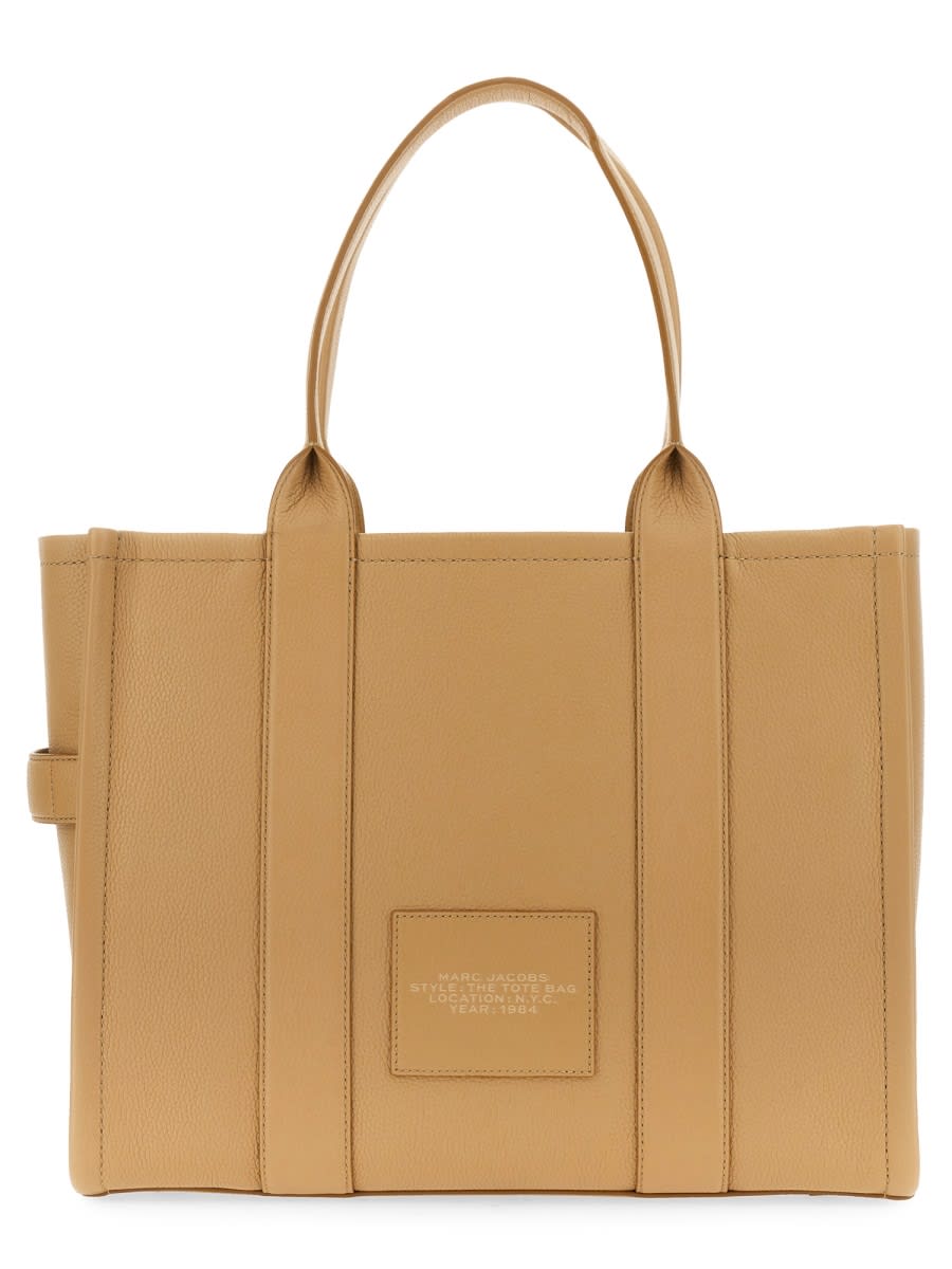 Shop Marc Jacobs The Leather Large Tote Bag In Beige