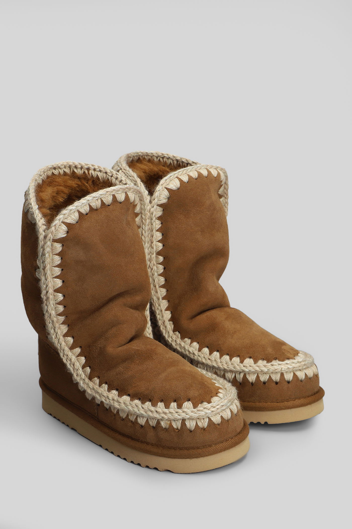 Mou Eskimo 24 Low Heels Ankle Boots In Leather Color Suede In Brown
