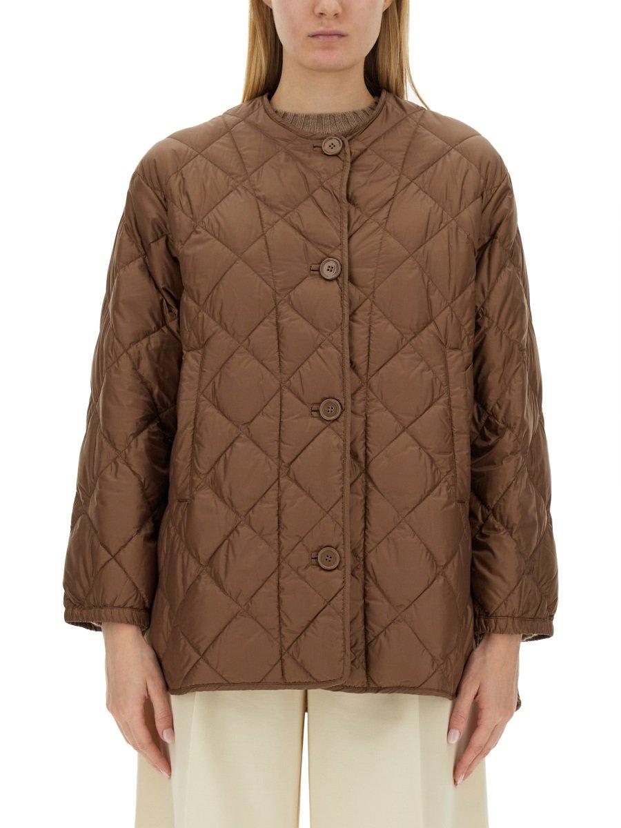 Shop Max Mara Buttoned Long-sleeved Quilted Jacket In Beige
