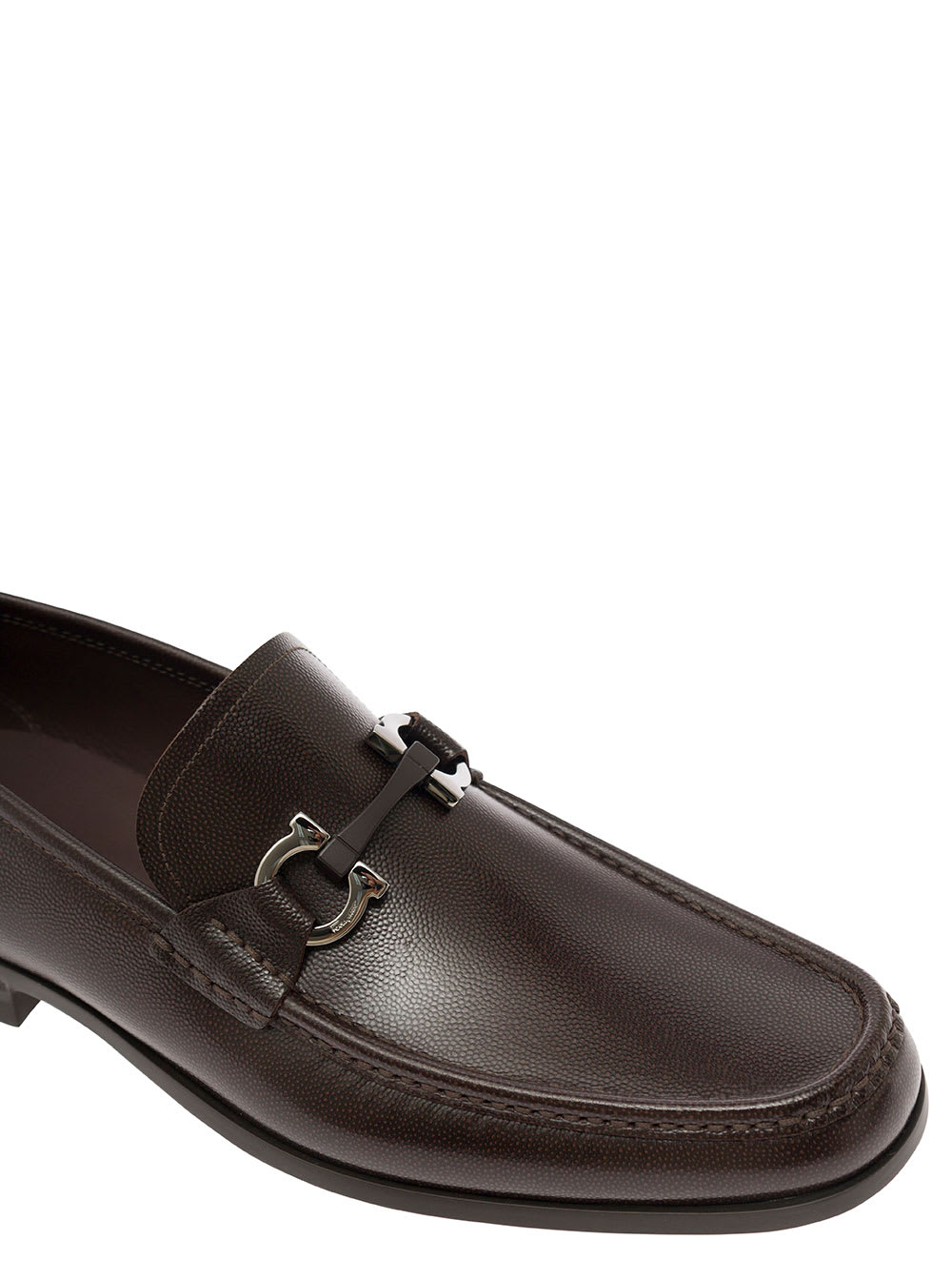 Shop Ferragamo Brown Loafers Wih Gancini Detail In Leather Man