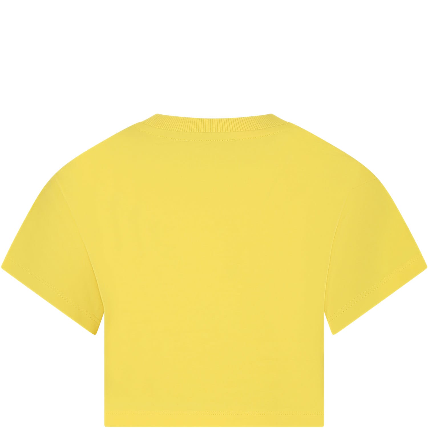 Shop Moschino Yellow T-shirt For Girl With Multicolor Print And Logo
