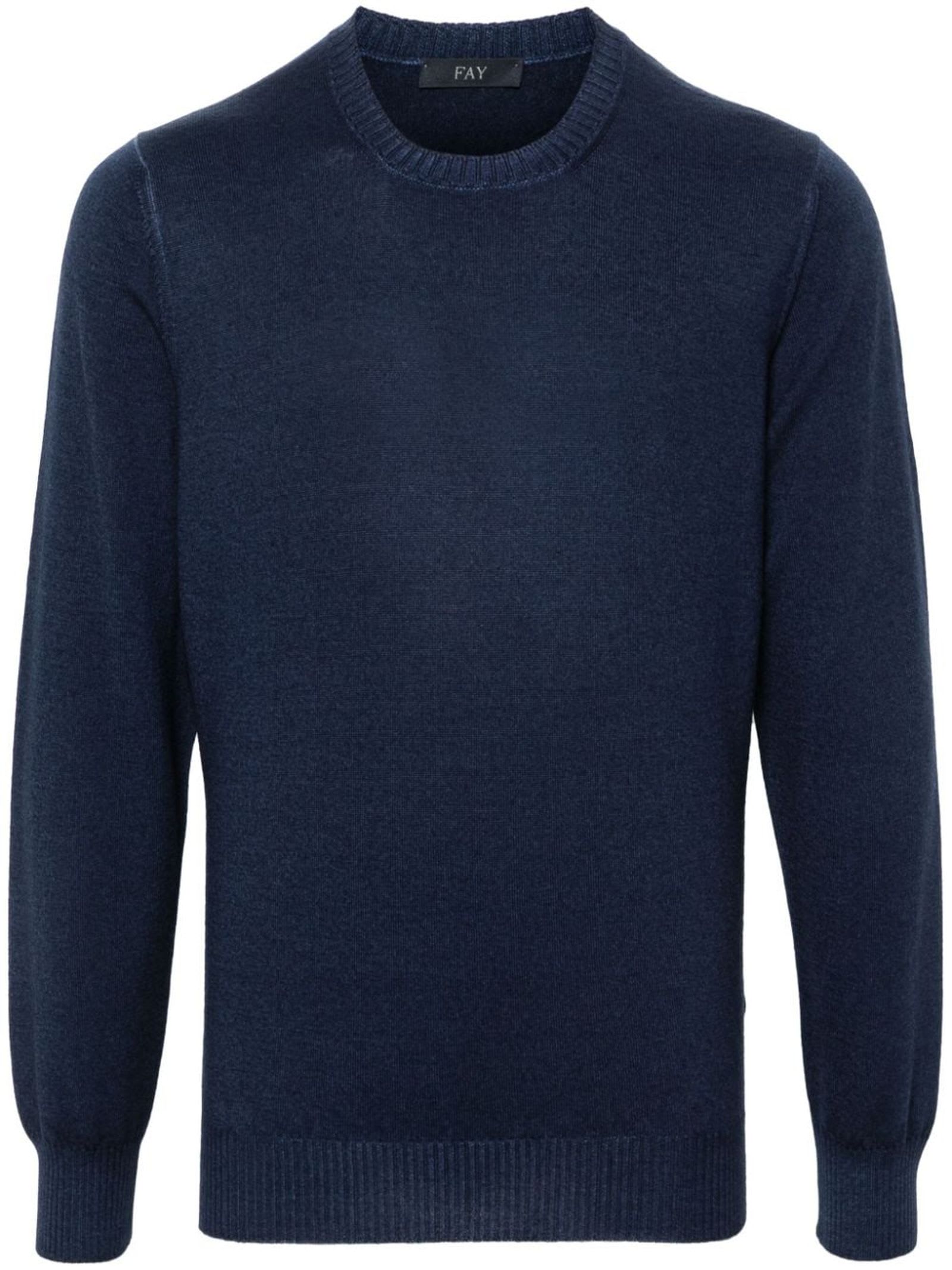 Shop Fay Navy Blue Virgin Wool Sweater