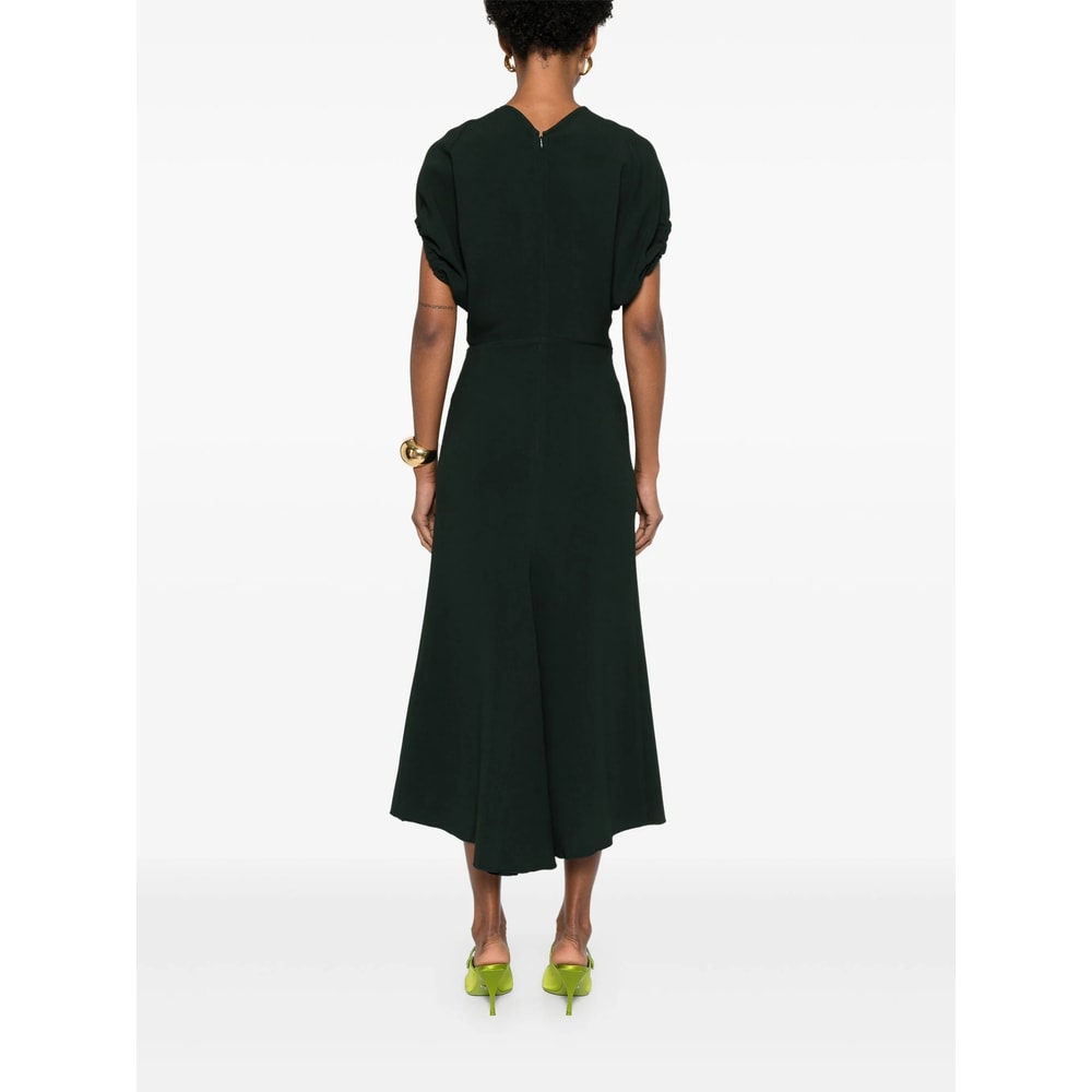 Victoria Beckham Dark Green Midi Dress In Satin In Green