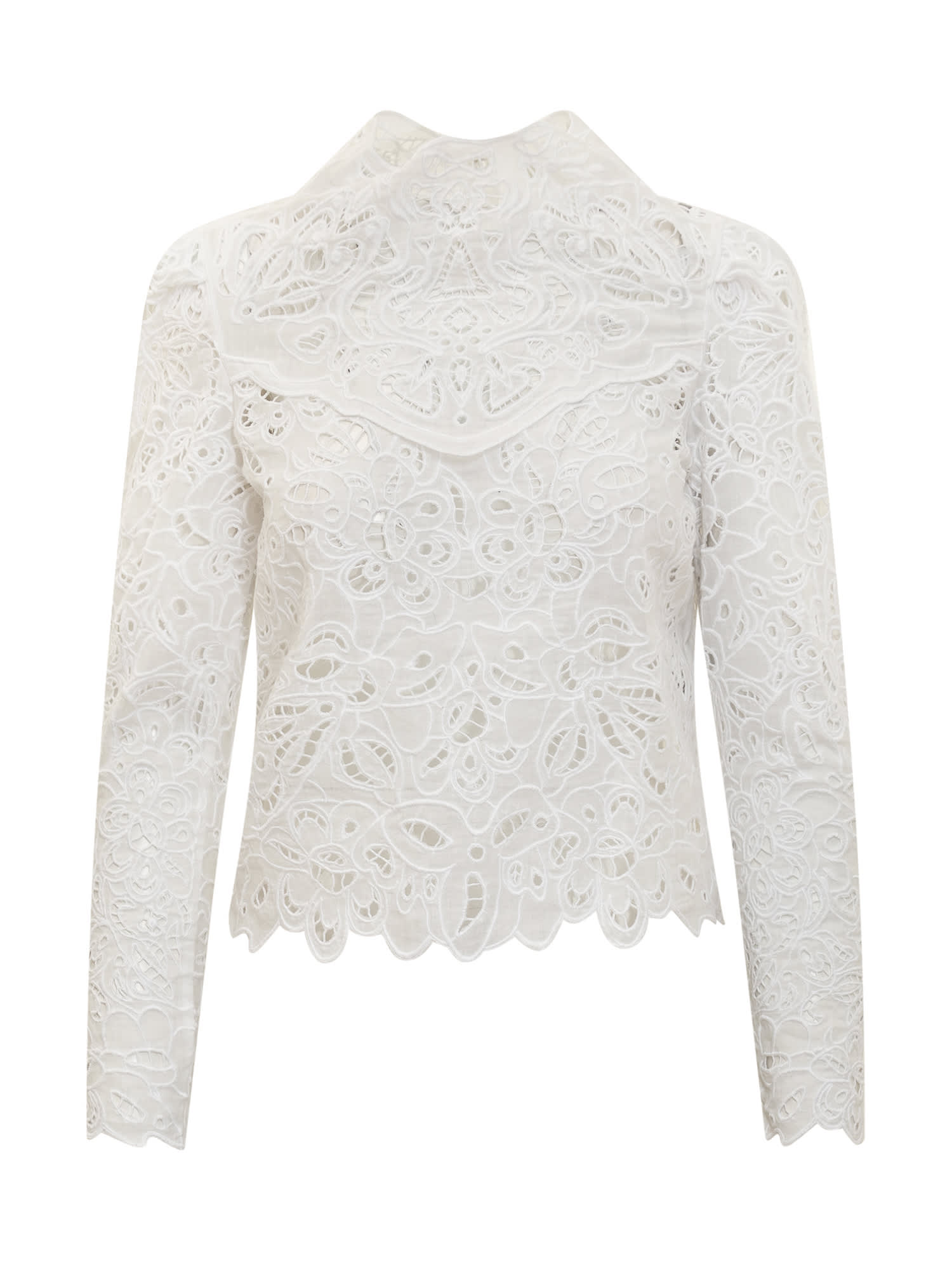 White Long Sleeve Top In Lace Woman