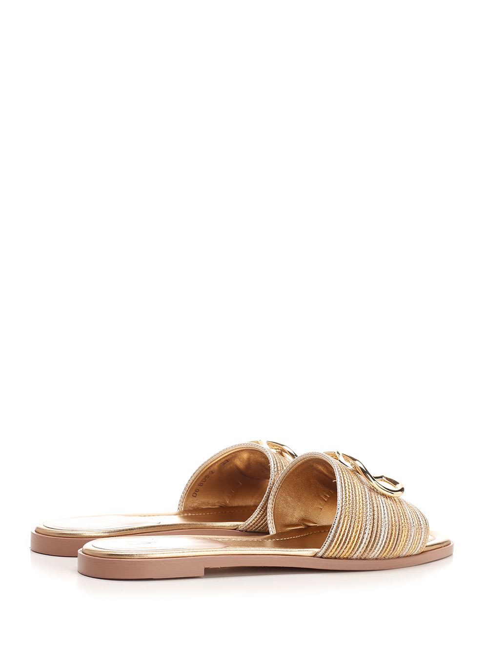 Valentino Garavani Vlogo Signature Metallic Leather Slide Sandal With Cornely Embroidery Woman Gold  In Gold