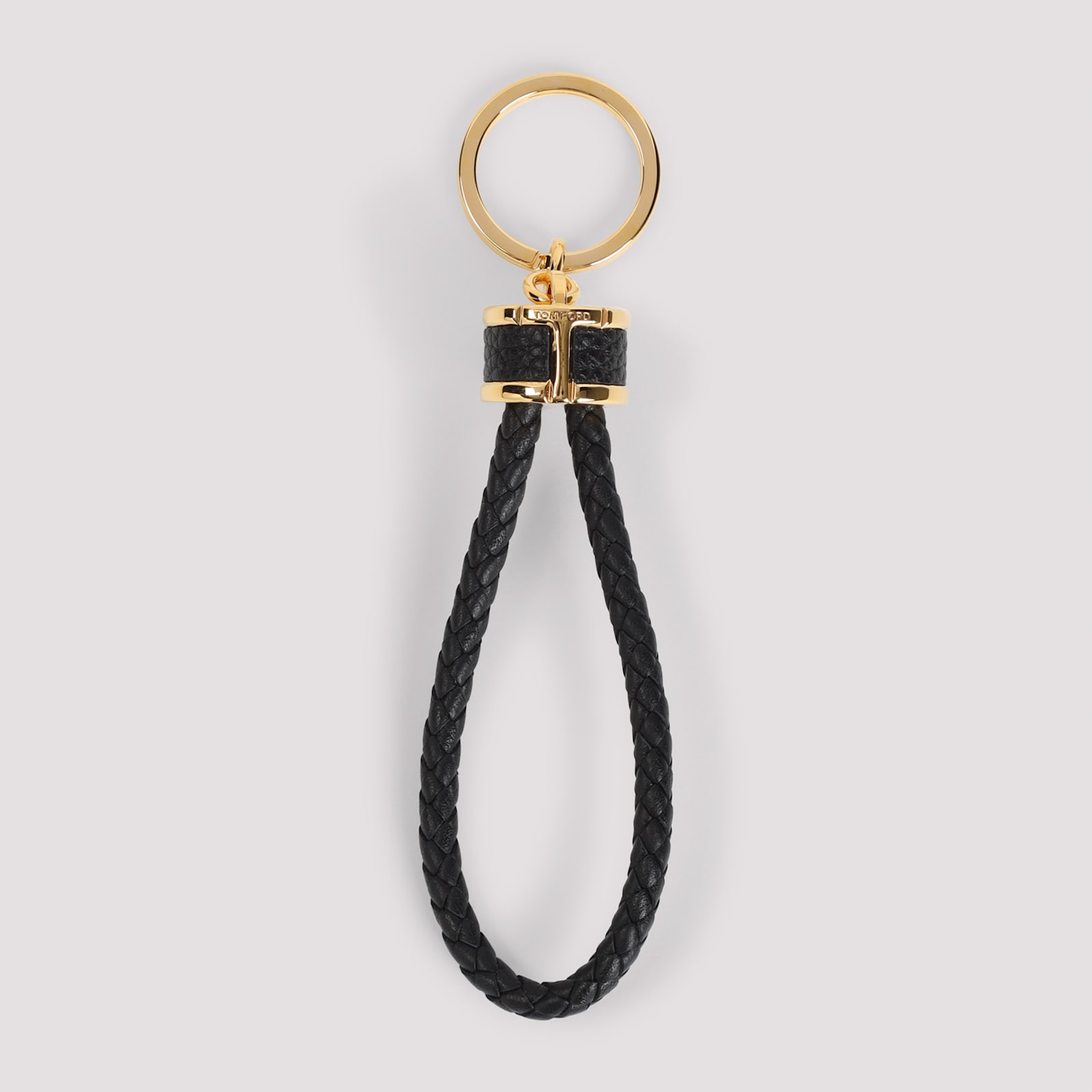 Tom Ford Braided Calf Leather Keychain With Polished Gold-tone Ring
