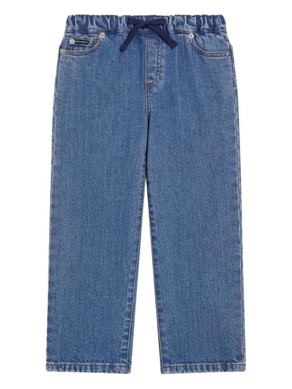 Dolce & Gabbana Dolce &amp; Gabbana Kids - Logo-embroidered Elastic-waist Jeans In Blue