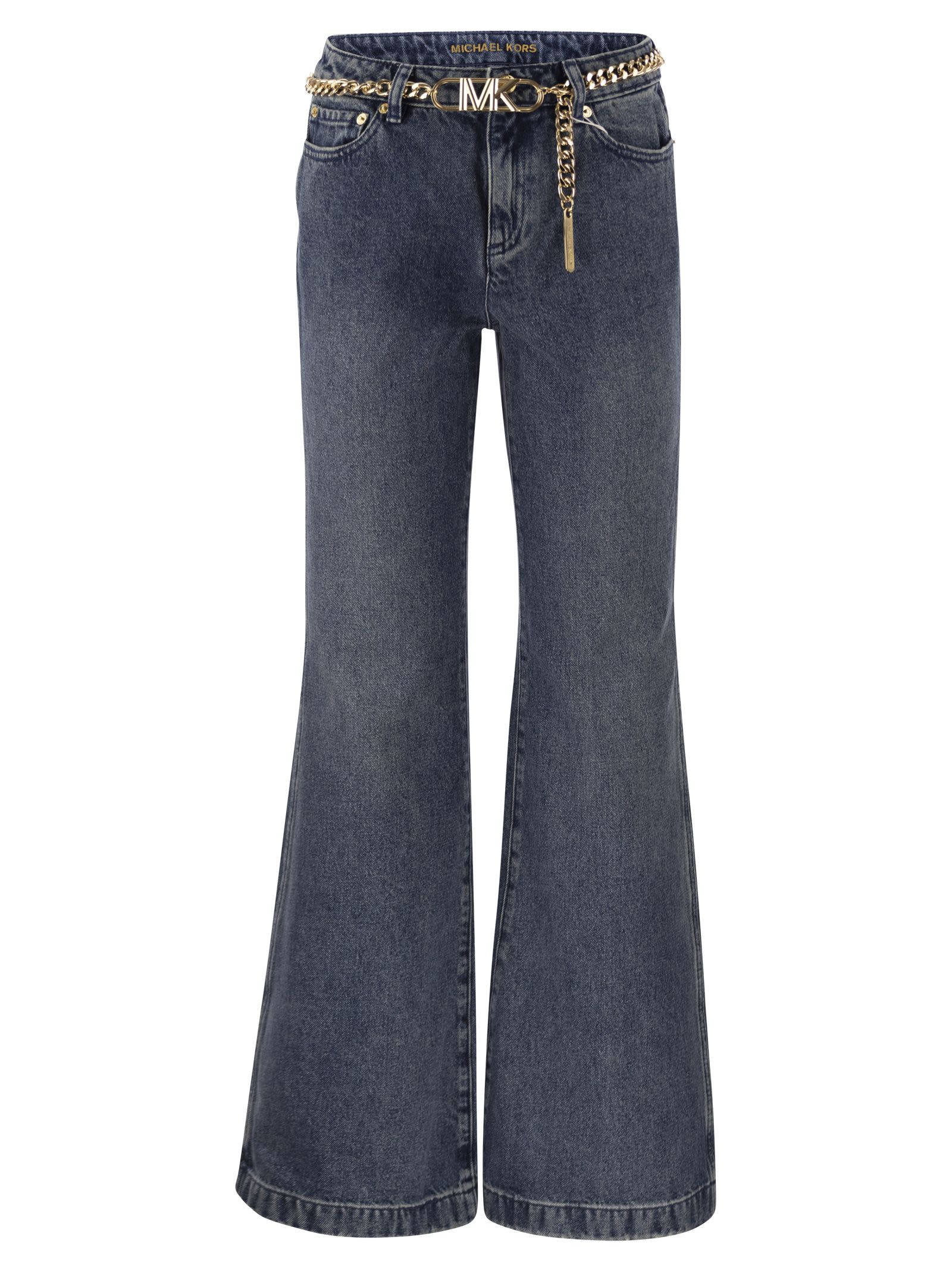 Shop Michael Michael Kors Denim Flair Jeans With Belt In Clear Blue