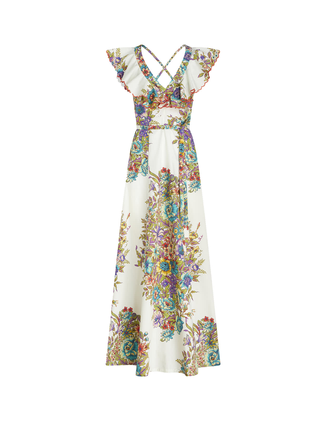 Shop Etro White Long Dress With Bouquet Print