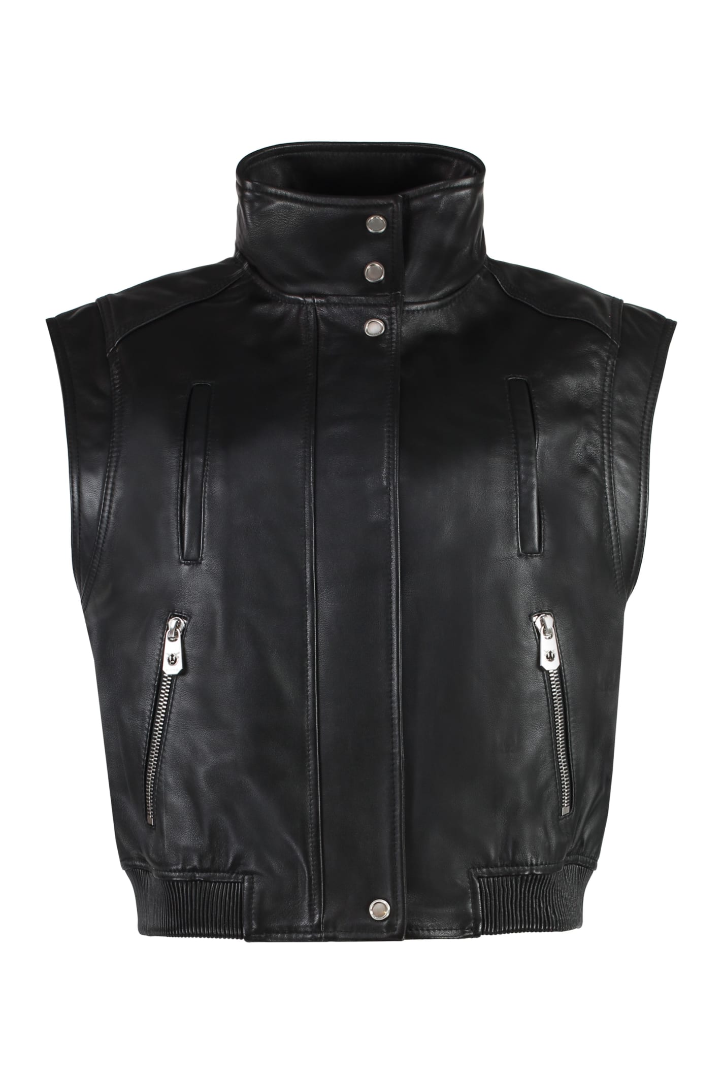 Shop Pinko Gambia Leather Vest In Black