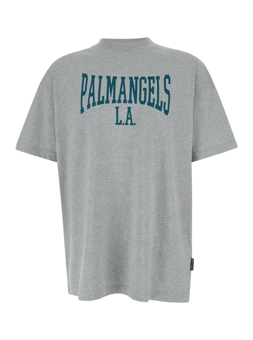 Shop Palm Angels Grey Crewneck T-shirt With College Style Logo On The Front In Cotton Man