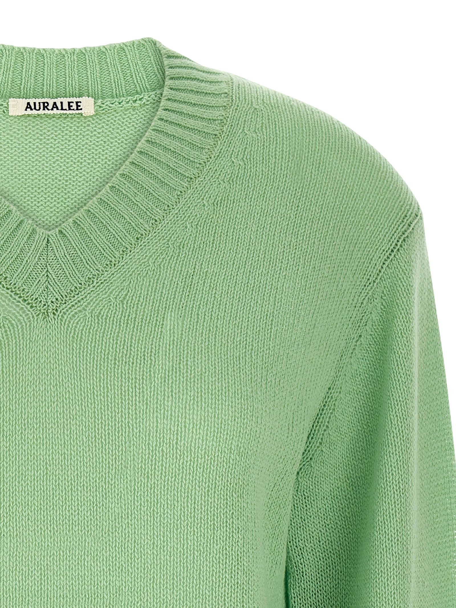 Auralee V-neck Long Sleeve Cashmere Knit Sweater In Green