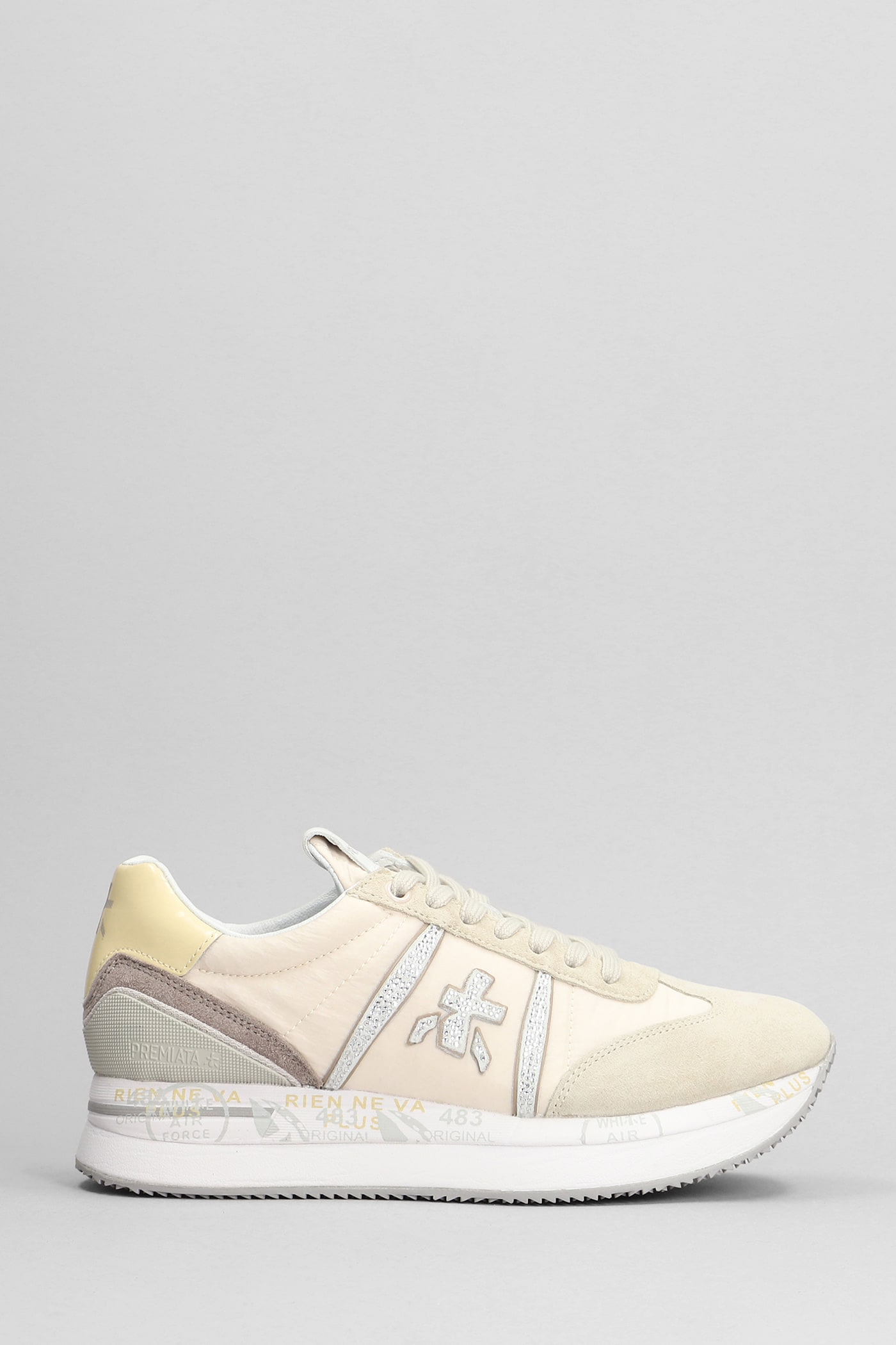 Shop Premiata Conny Sneakers In Beige Suede And Fabric
