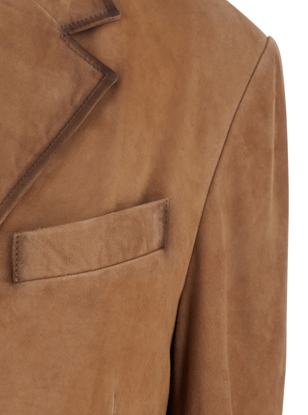 Arma Modena Beige Single-breasted Jacket With Classic Lapels In Suede Woman In Brown