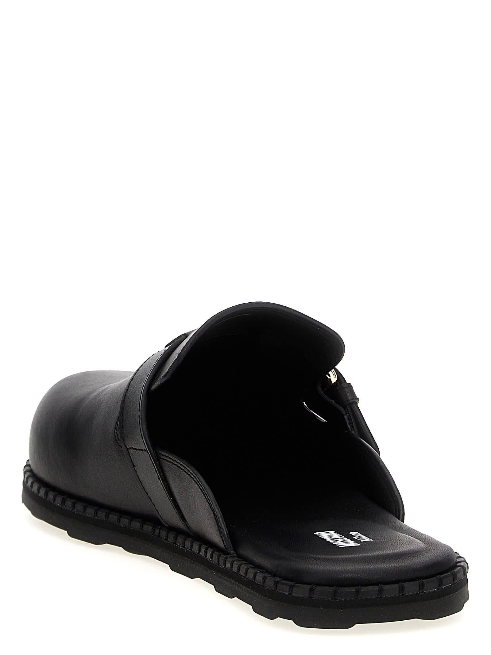 Moschino Black Leather Mule Loafers In Black