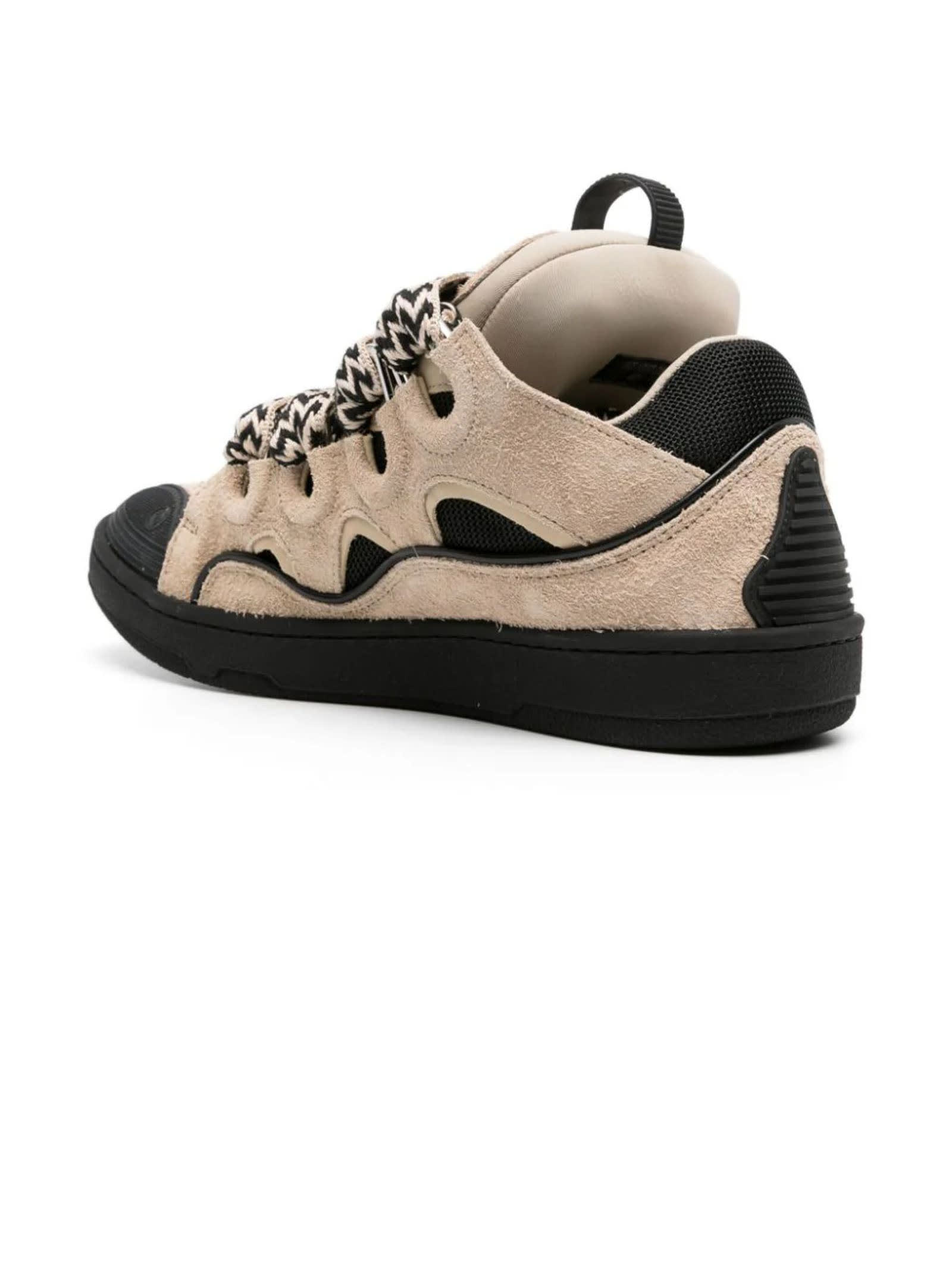 Shop Lanvin Beige And Black Curb Sneakers