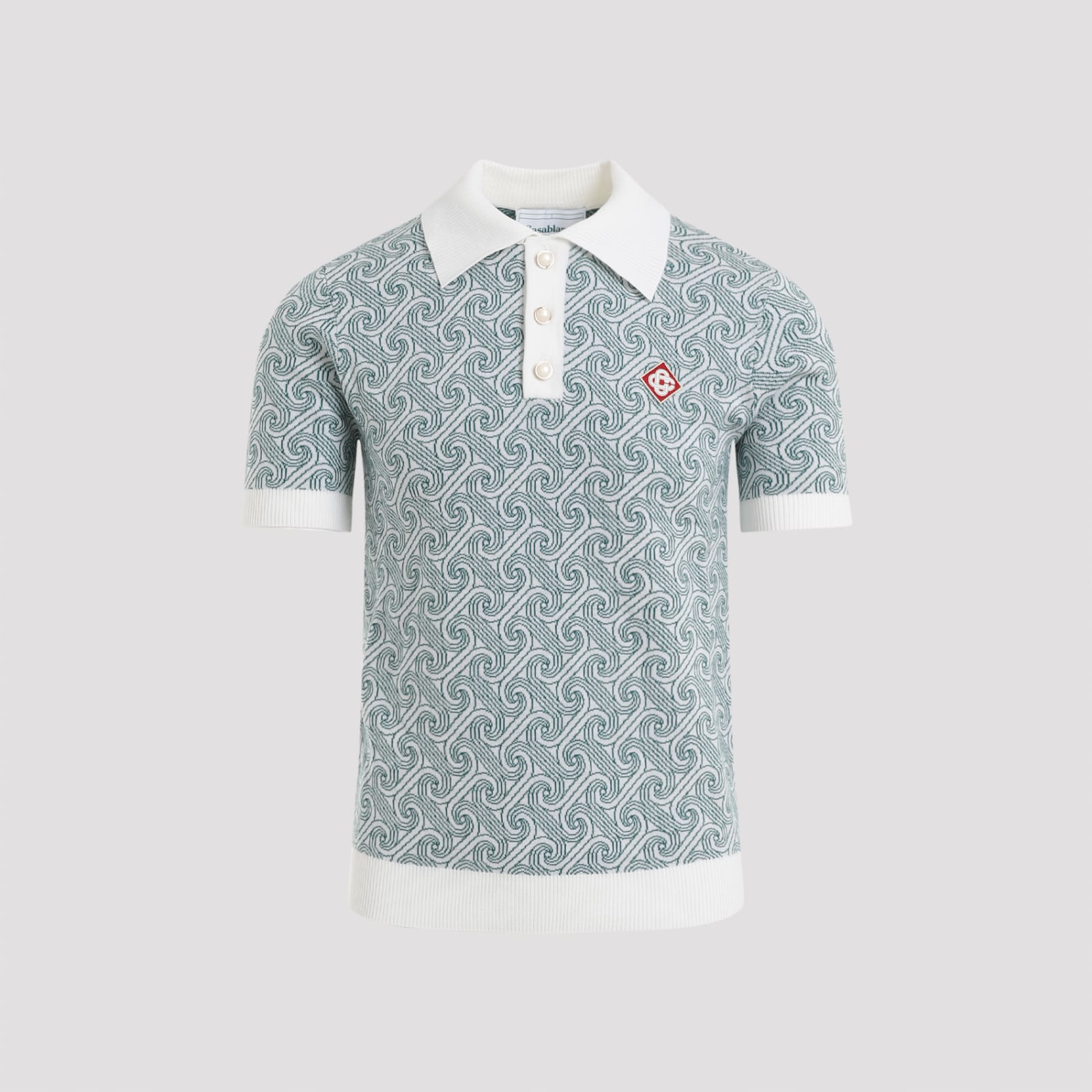 Shop Casablanca Jacuqard Monogram Polo In Column Monogram