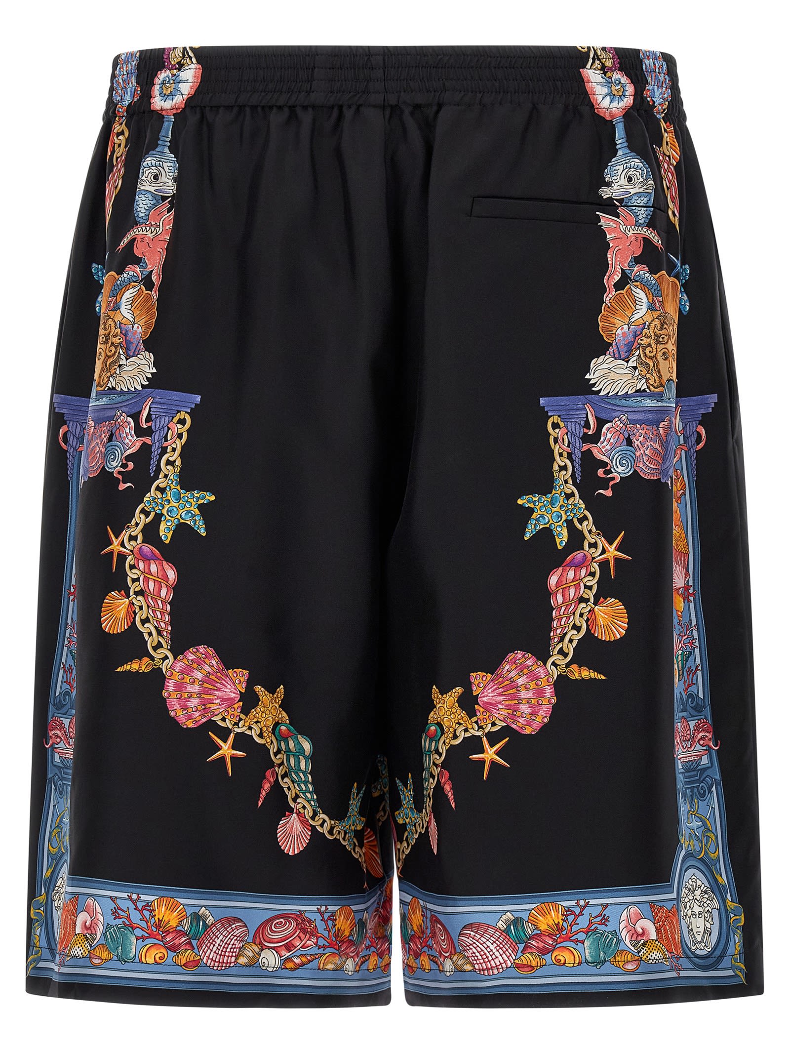 Versace Multicolor Coral Theatre Print Bermuda Shorts In Black