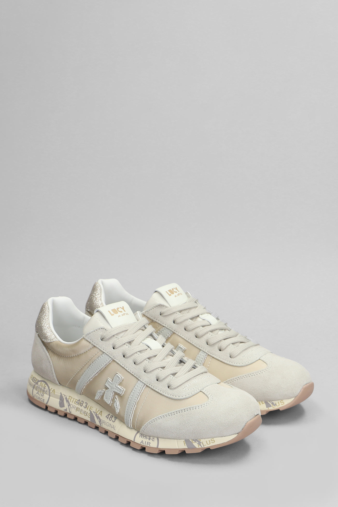 Shop Premiata Lucy Sneakers In Beige Suede And Fabric