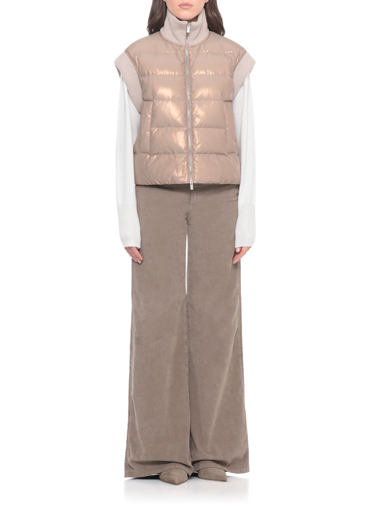 Peserico Lurex Tricot Vest In Neutral