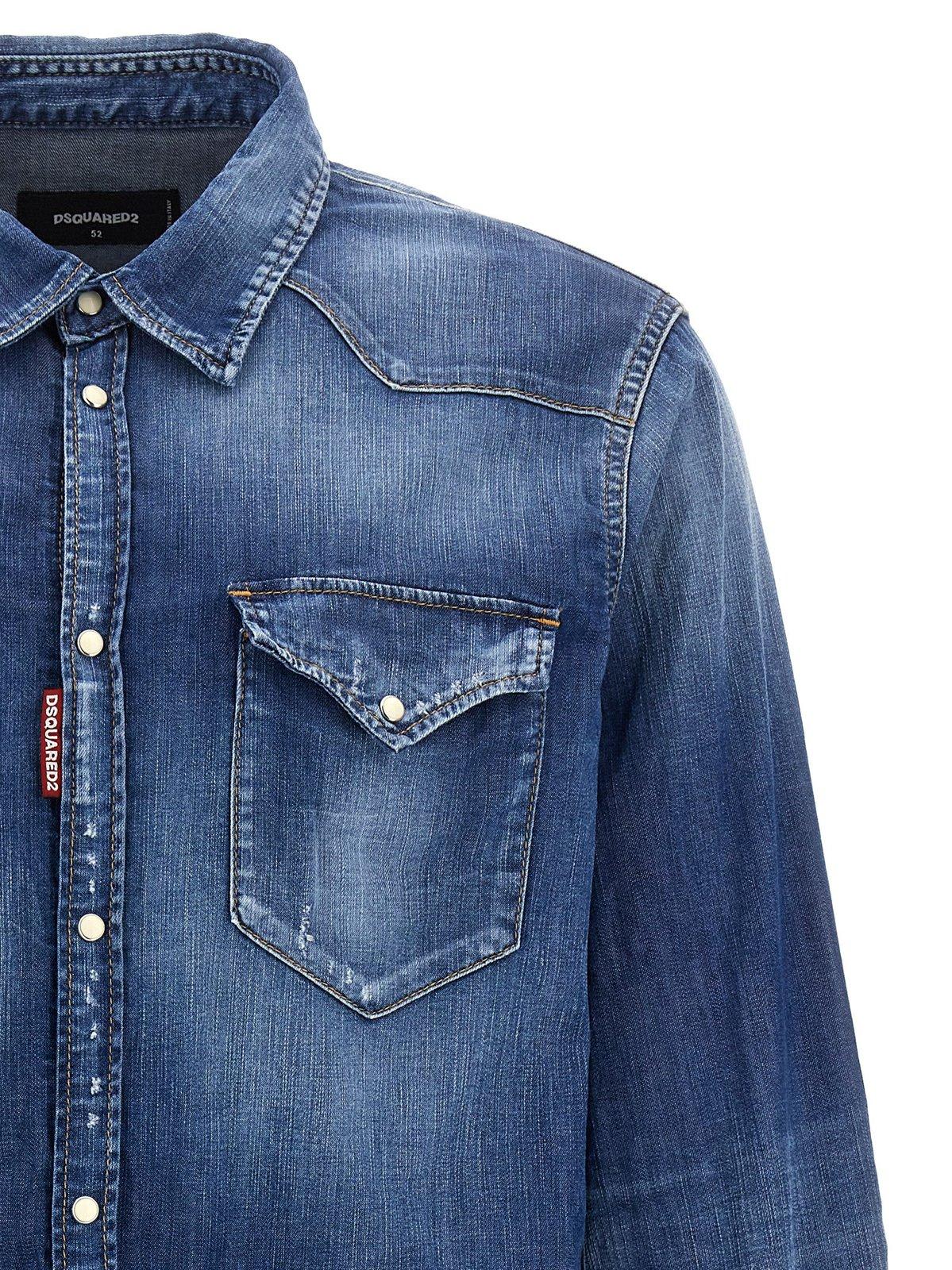 Shop Dsquared2 Buttoned Denim Shirt In Blue