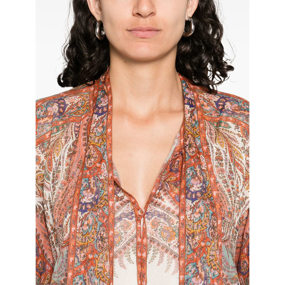 Zimmermann Rhiannon Tie Neck Blouse Cream Paisley In Brown