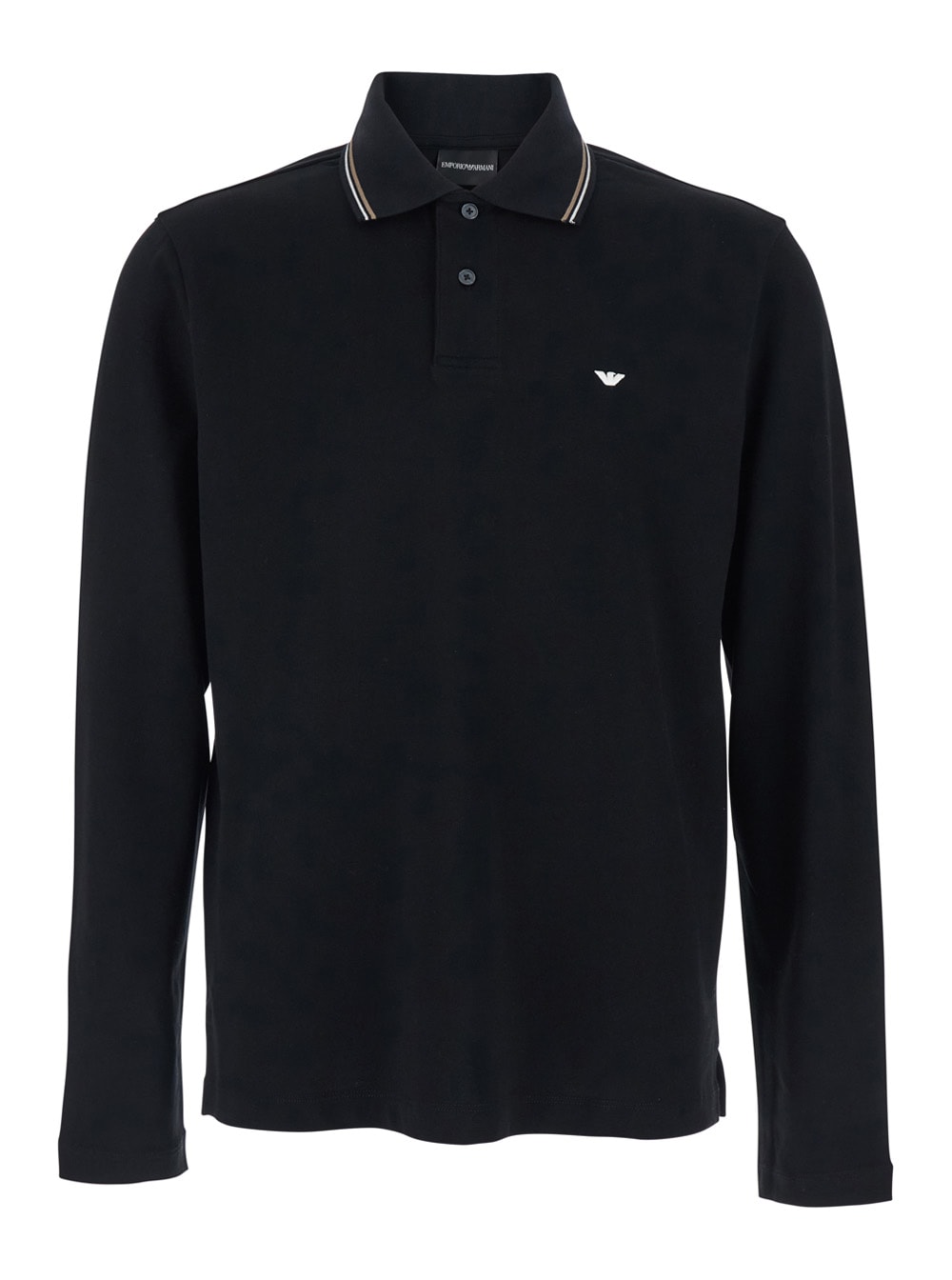 Emporio Armani Black Long-sleeved Polo Shirt With Logo On The Front In Cotton Man