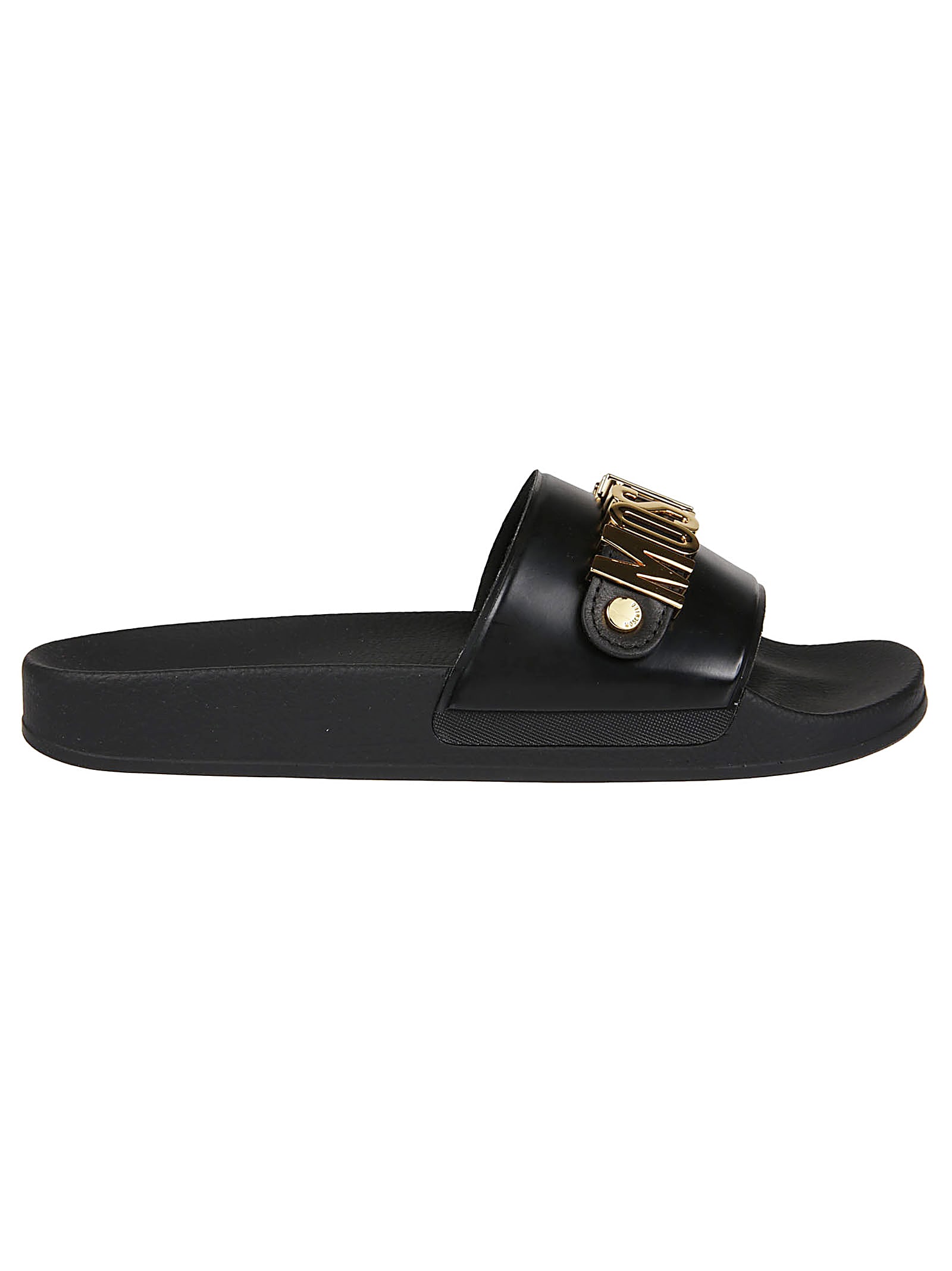 Shop Moschino Pool25 Sliders In Nero/oro