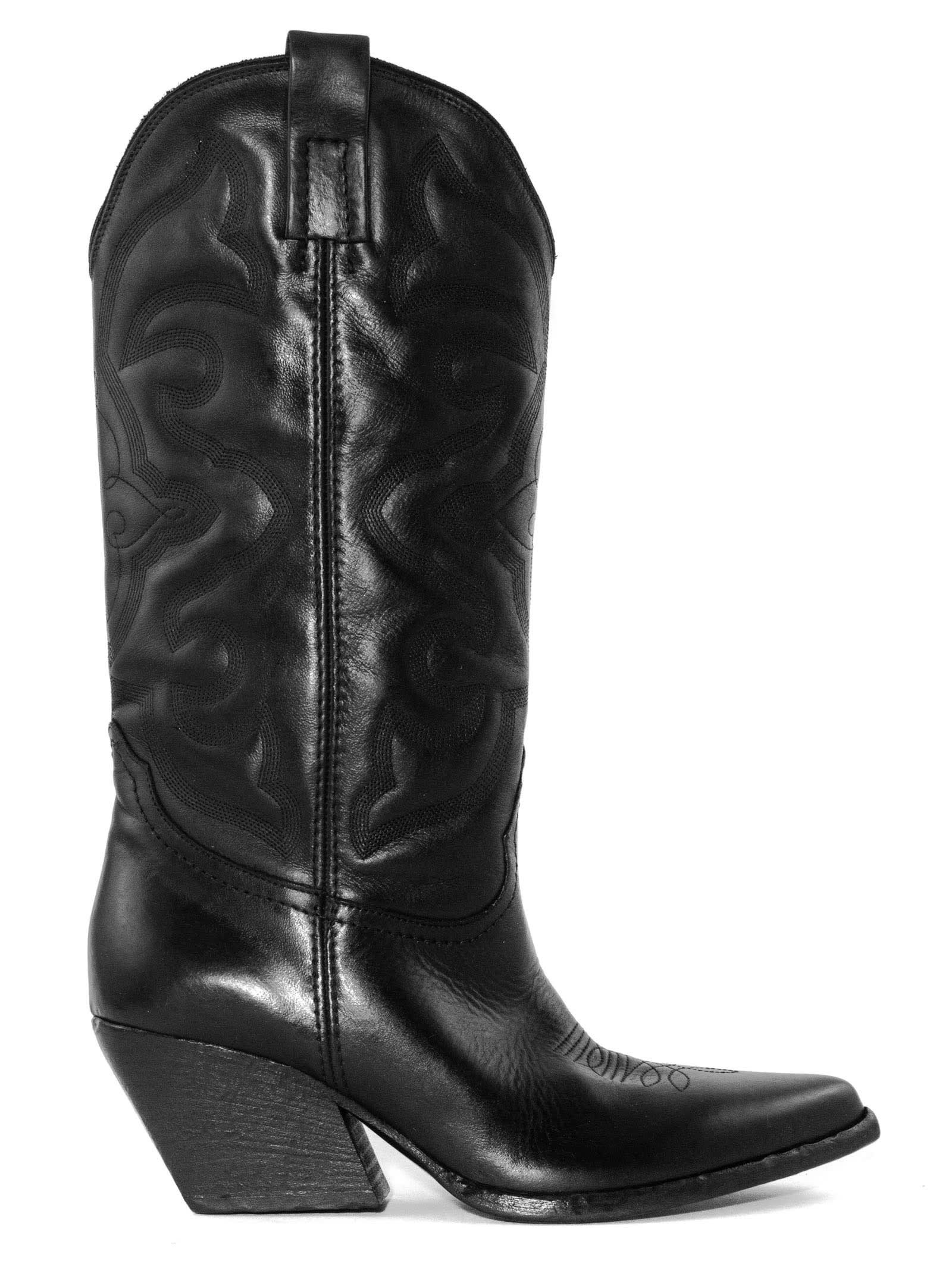 Elena Iachi Black Leather Texan Boot