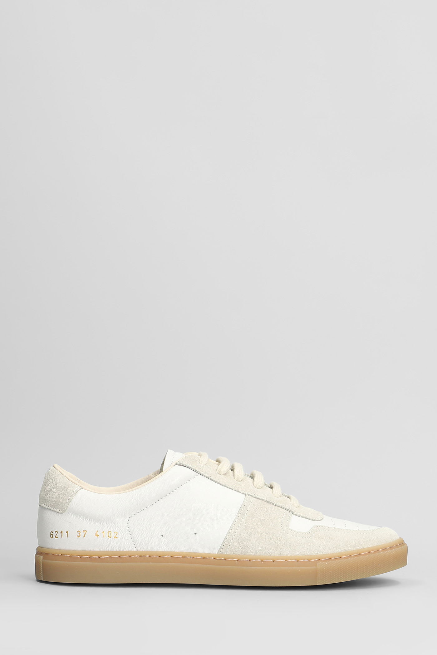 Common Projects Bball Slim Sneakers In White Suede And Leather In White