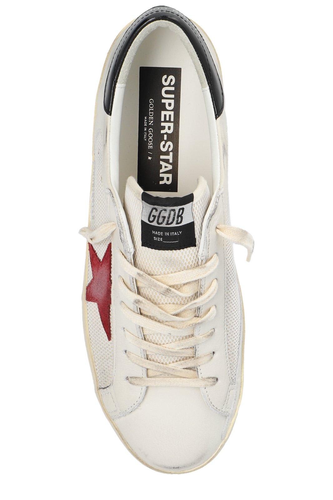 Shop Golden Goose Superstar Lace-up Sneakers In White/pomegranate/