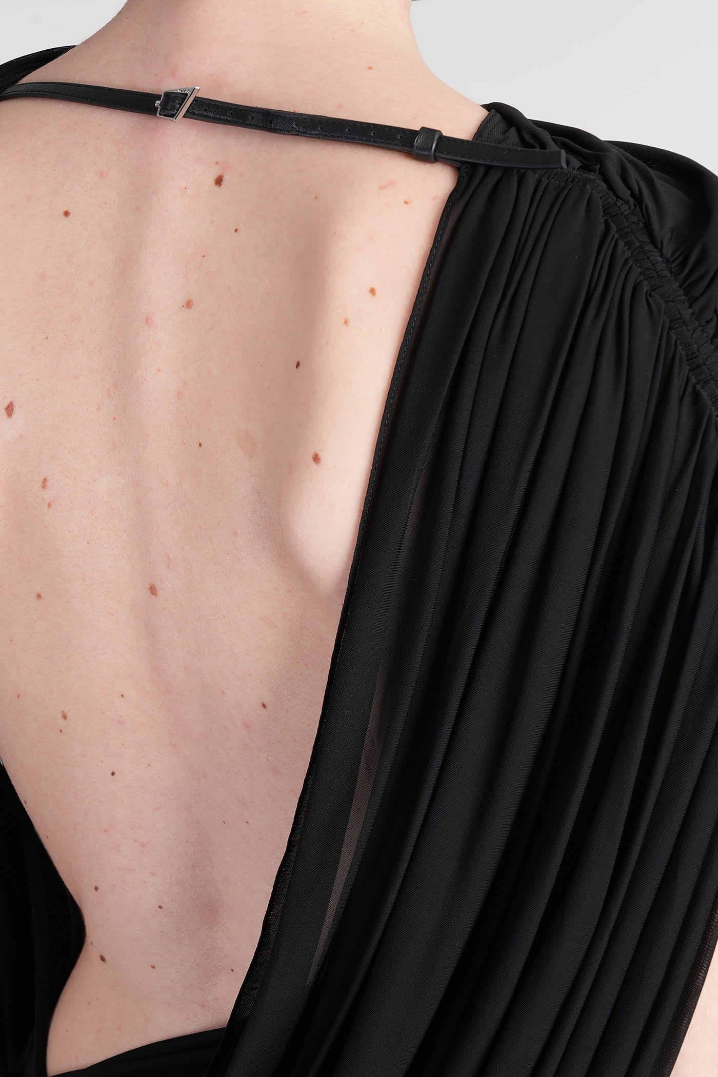 Mugler Draped Sheer Mesh Gown In Black