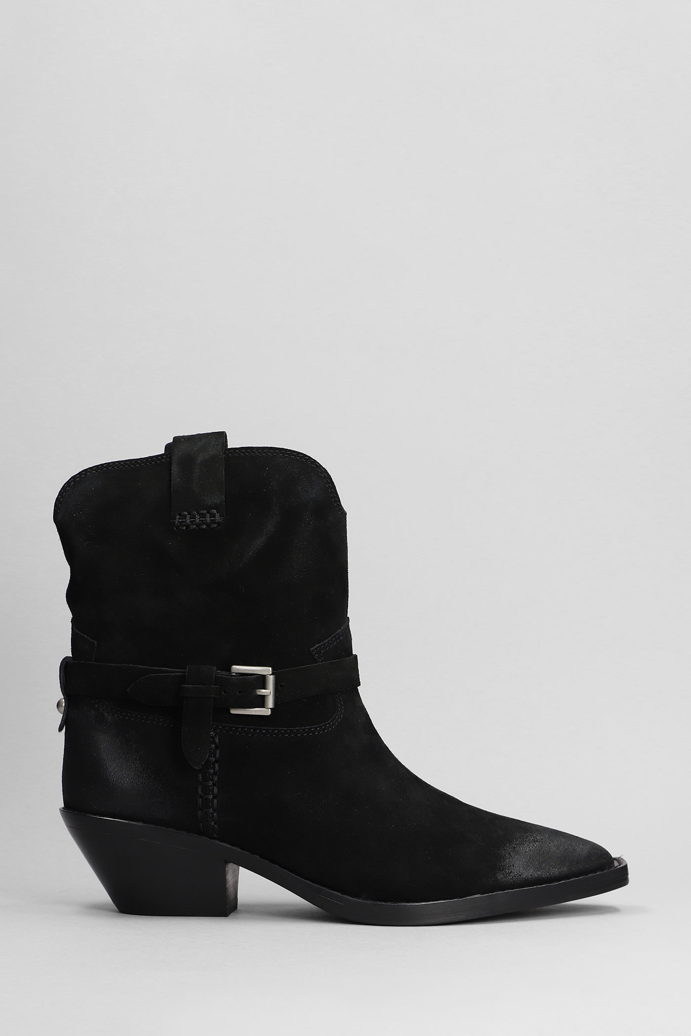 Ash Dustin Texan Ankle Boots In Black Suede In Black