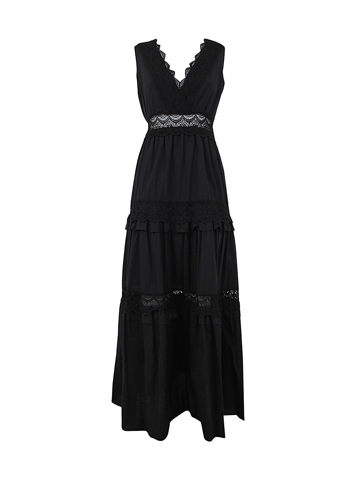 Twinset Sleeveless Long Laced Dress In Black