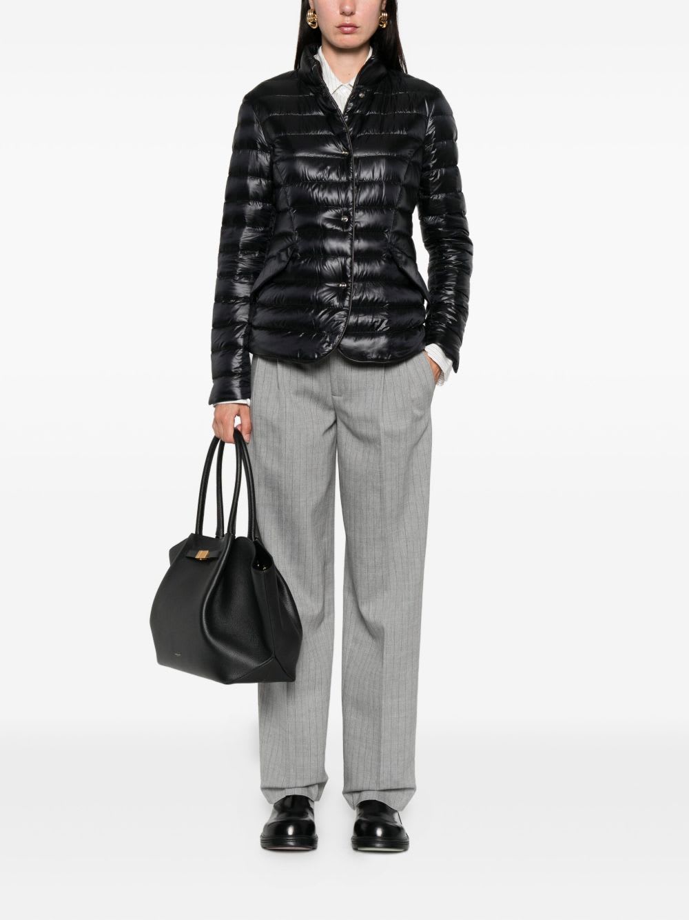 Herno Glossy Black Down Jacket With Drawstring Collar In Black