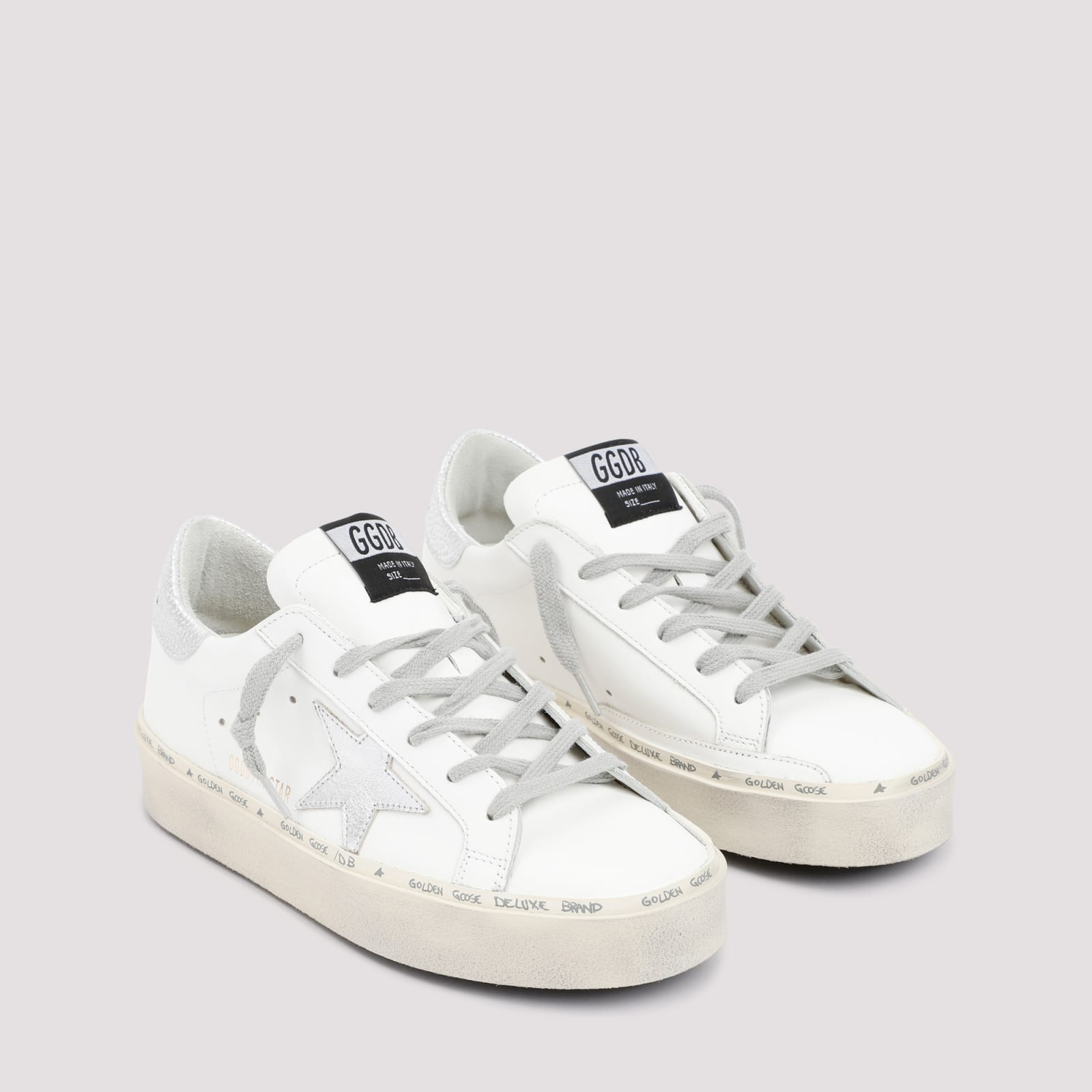 Shop Golden Goose Leather Hi Star Sneakers In White Silver