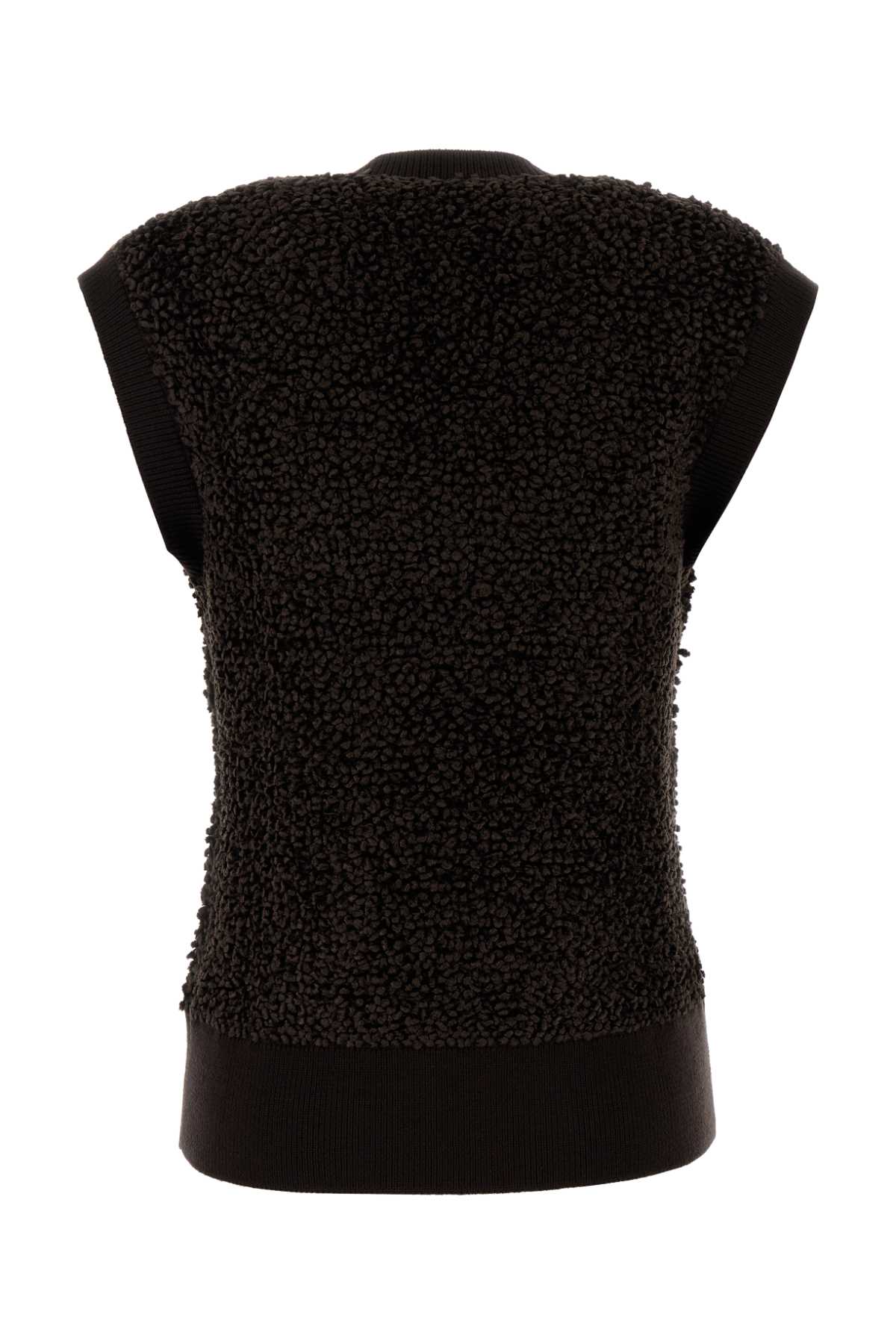 Ferragamo Textured Sleeveless Vest Ribbed Hem In Brown