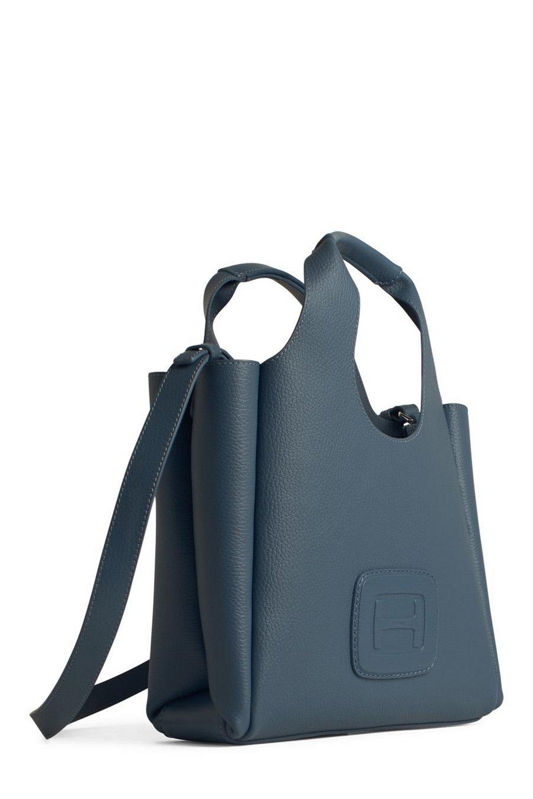 Hogan Small Leather Tote Bag With Structured Shape In Baltic Scuro