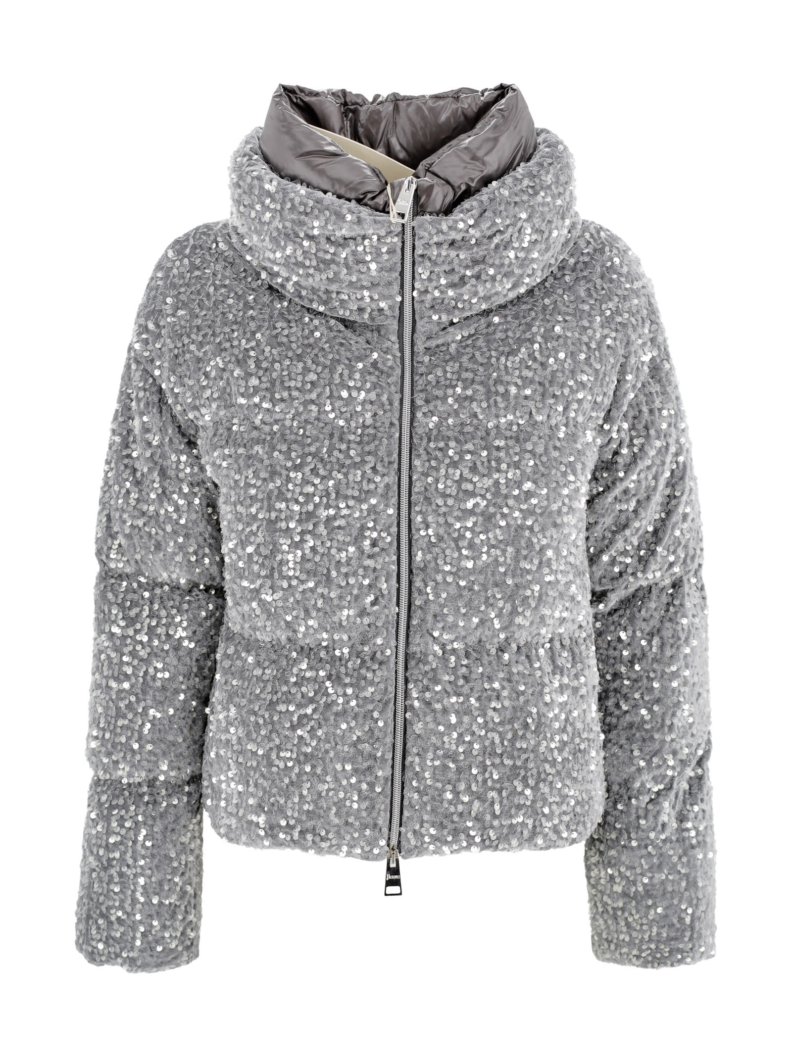 Shop Herno Down Jacket With Sequins In Grey