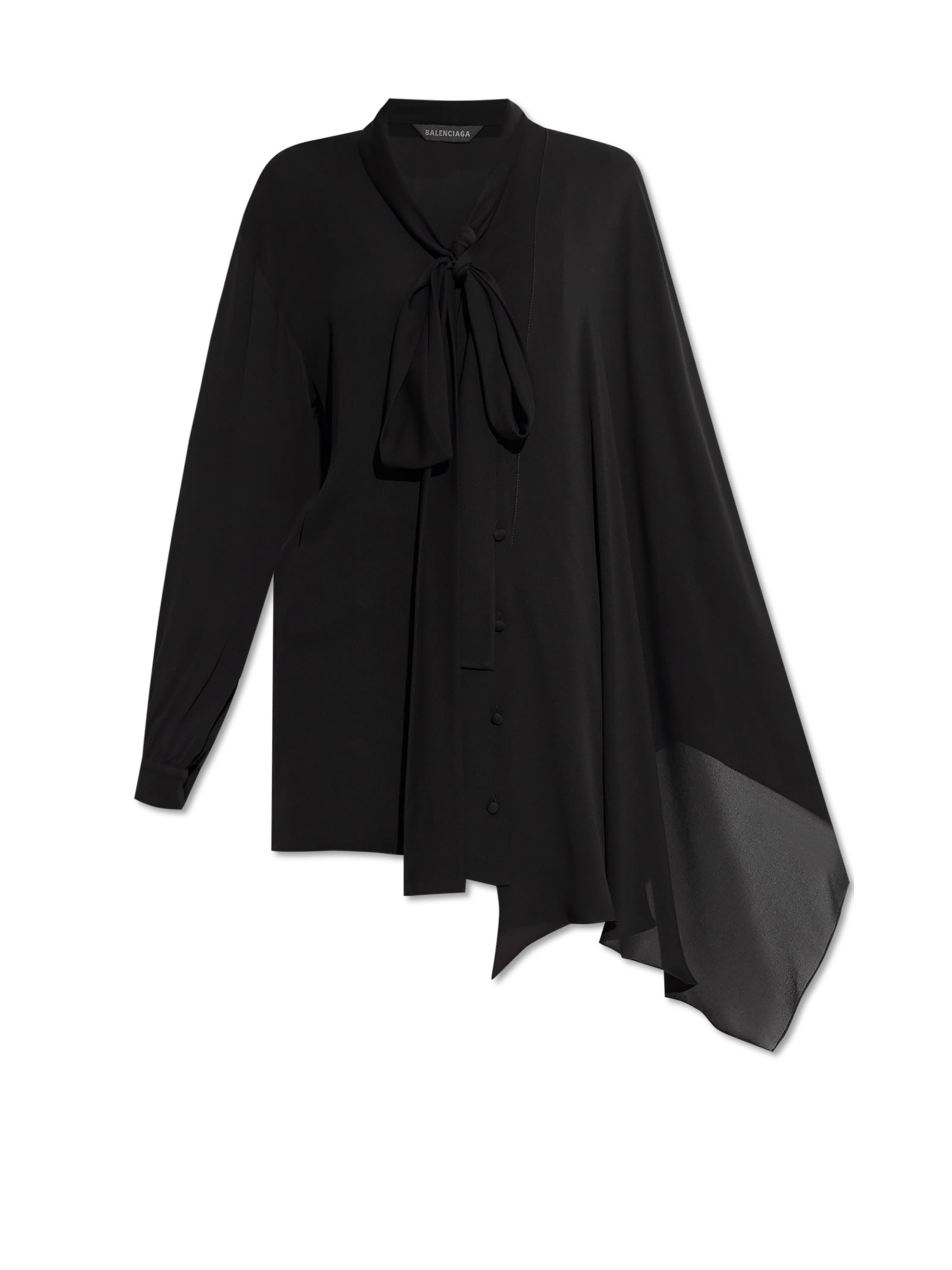 Balenciaga Black Georgette Scarf Blouse In Black