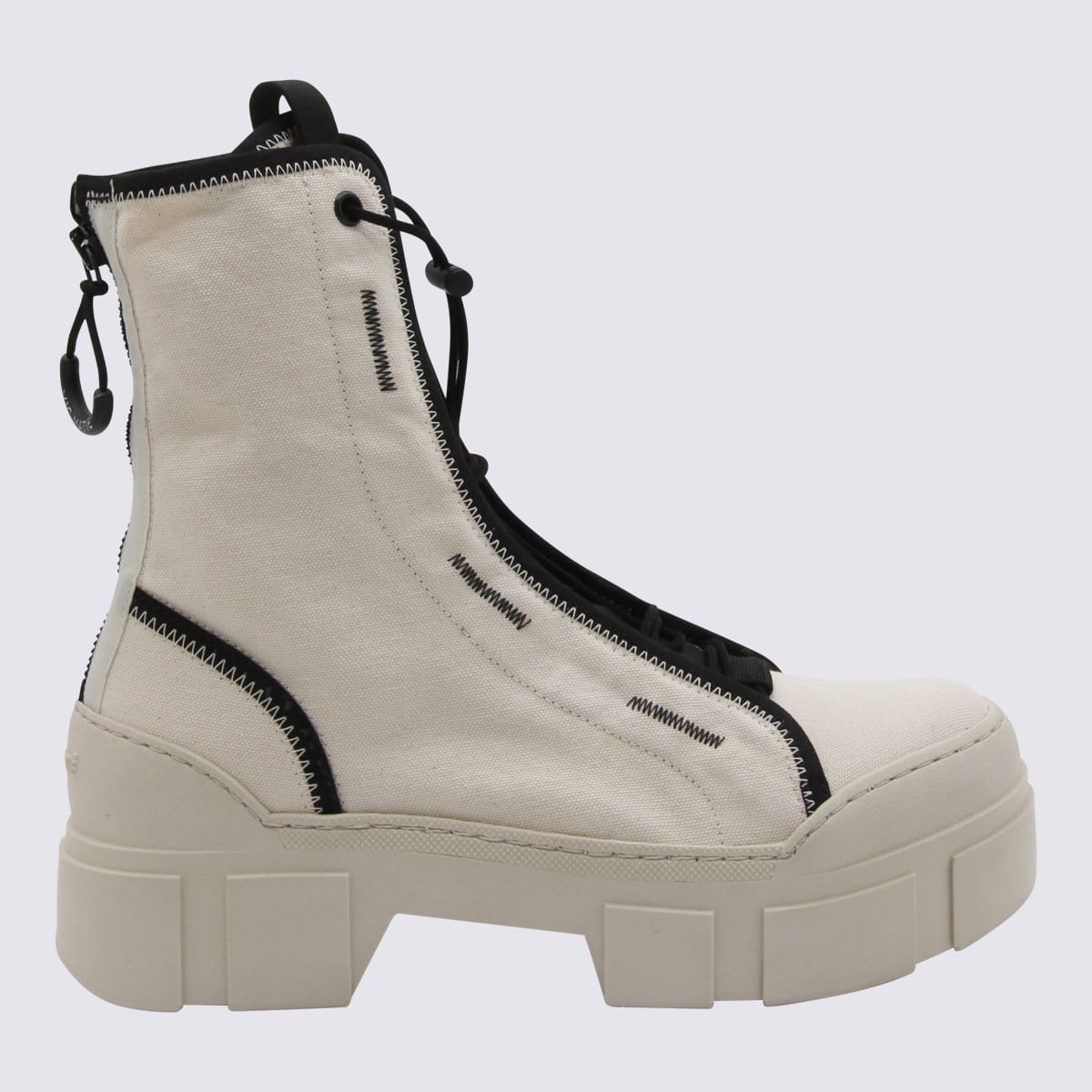 Shop Vic Matie Cream And Black Canvas Combat Boots In Ecru