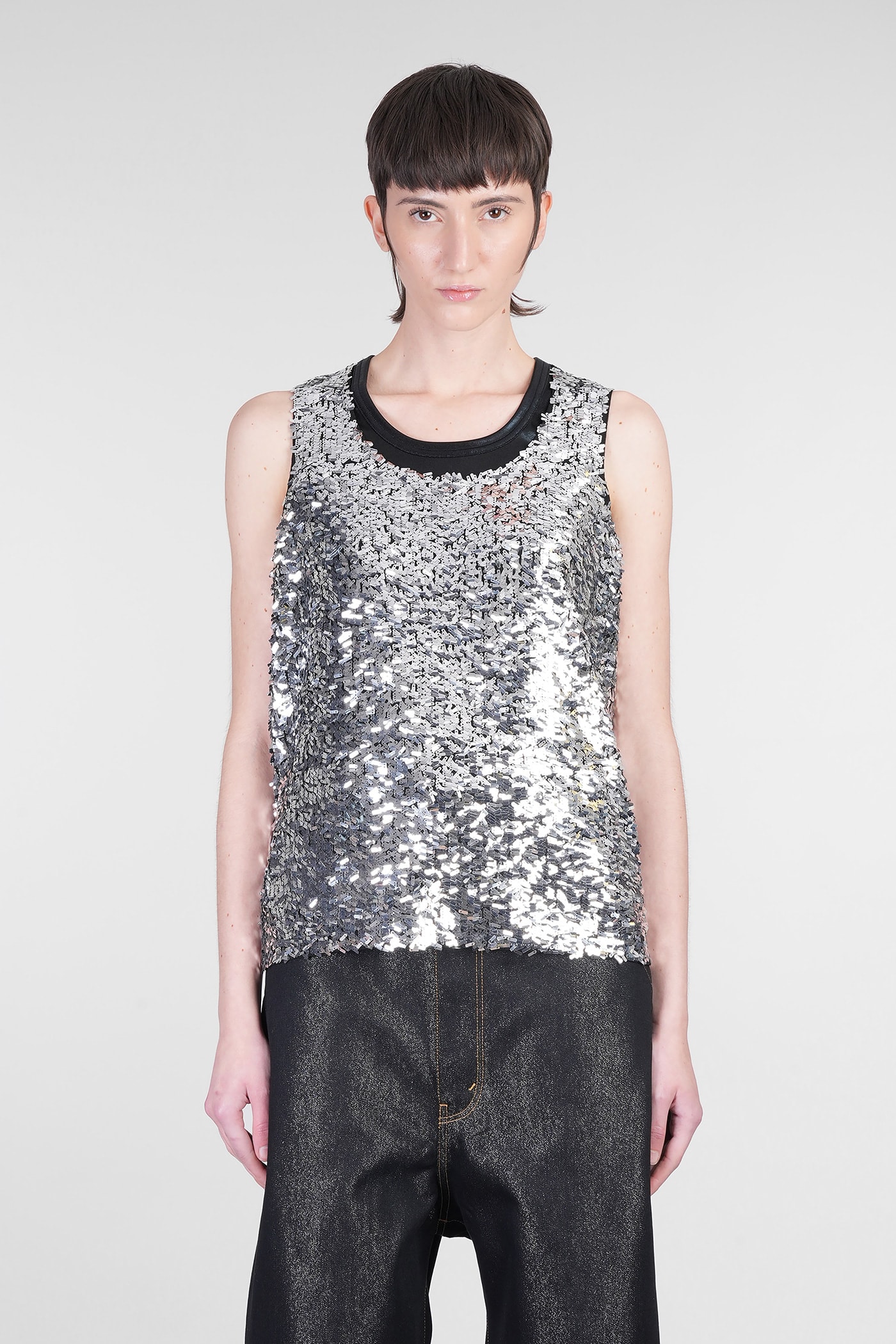 Shop Junya Watanabe Tank Top In Silver Polyester