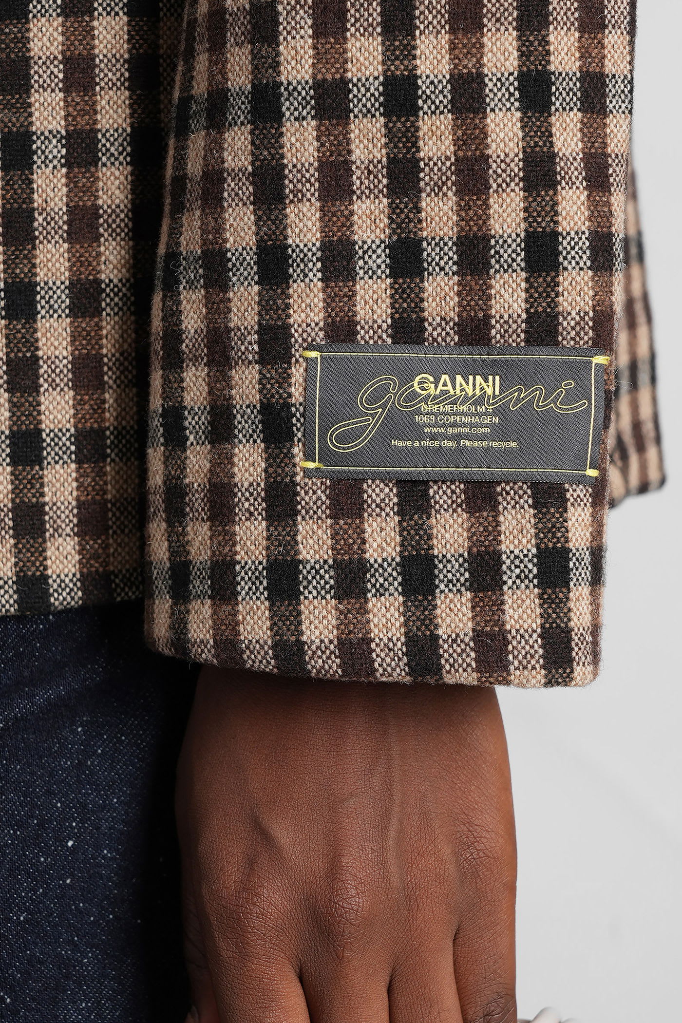 Ganni Checked Single-breasted Wool Blazer In Multi