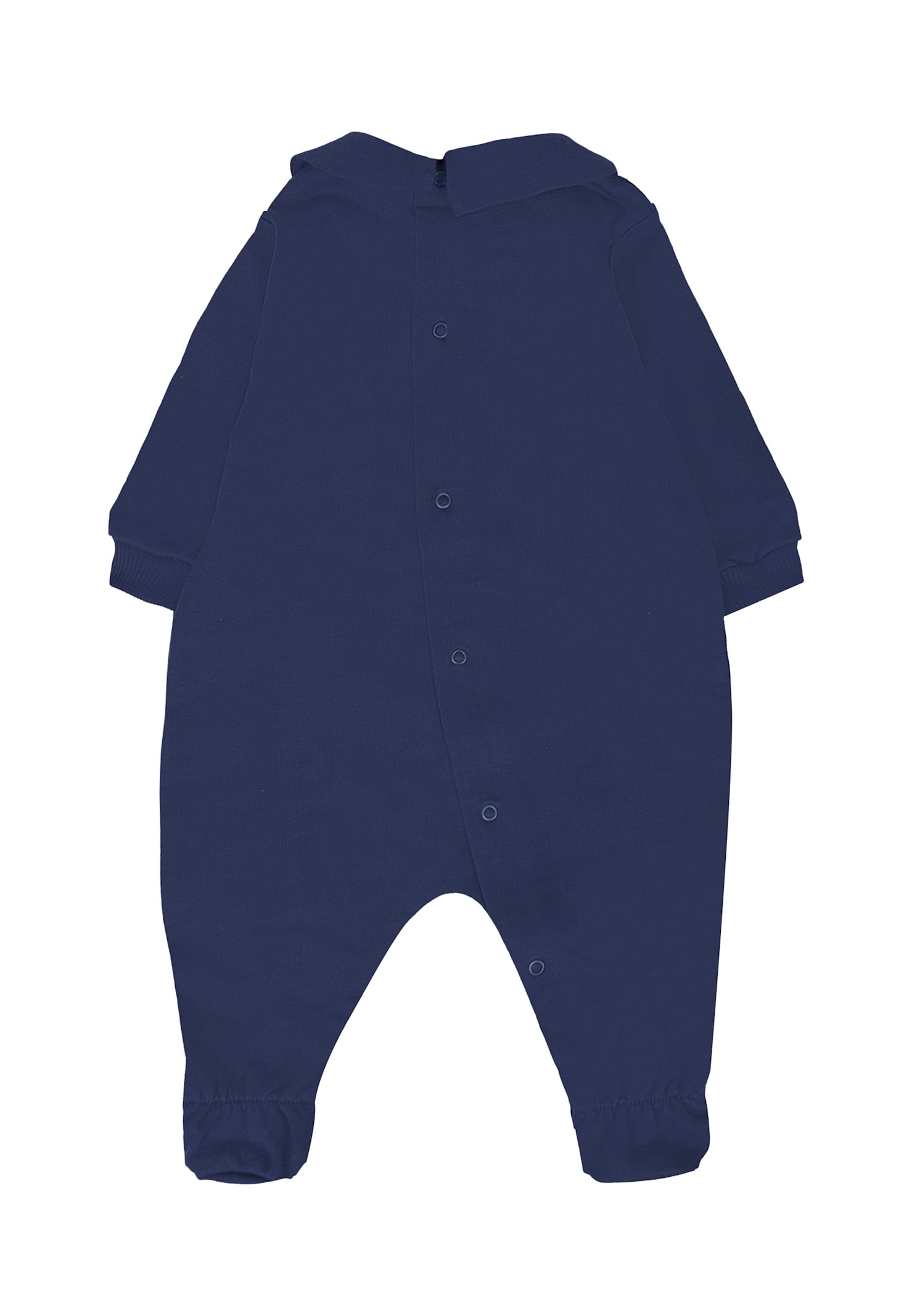 Moschino Blue Romper For Baby Boy With Teddy Bear And Logo In Blue